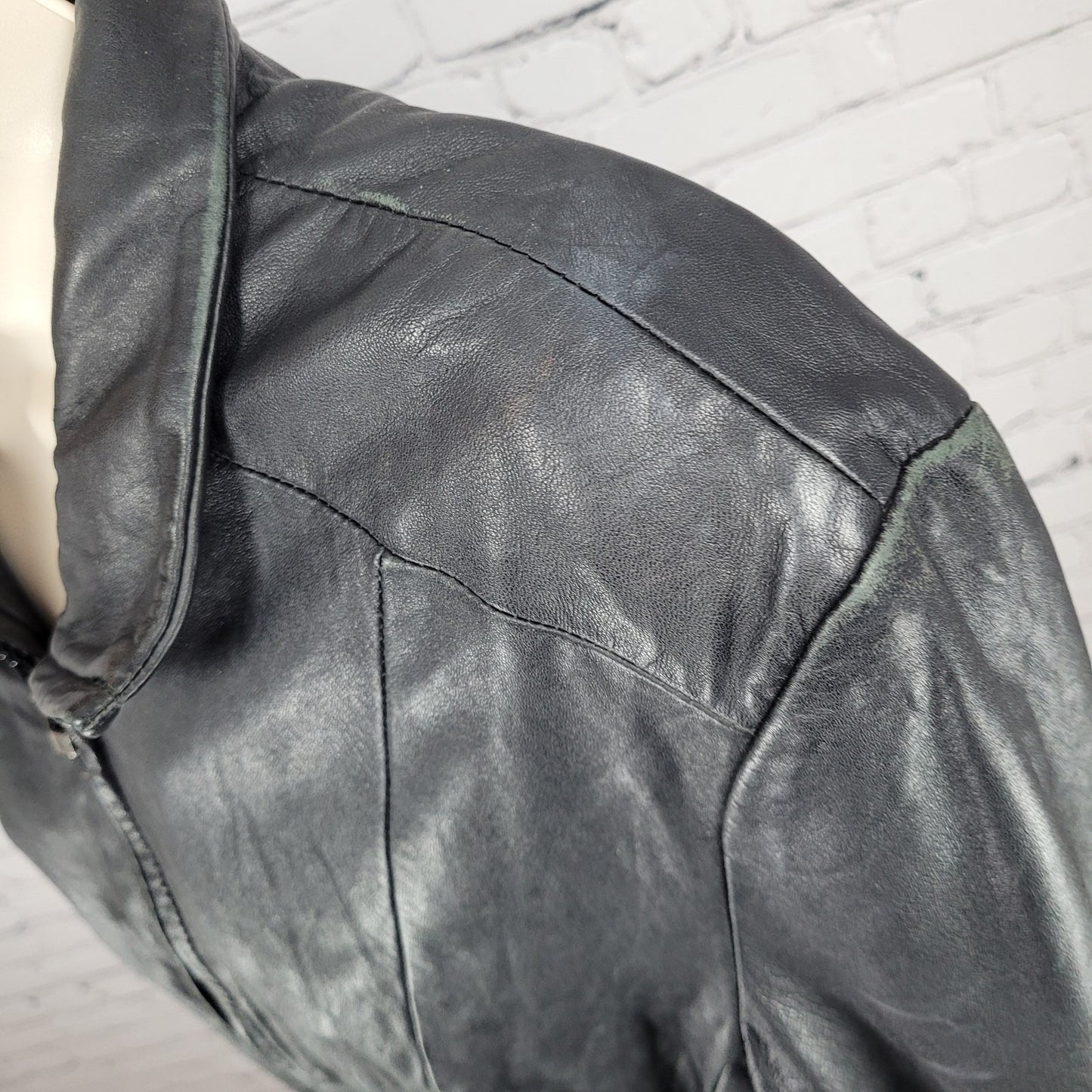 Worthington Black Genuine Lambskin Leather Pockets Full Zipped Jacket Size XL