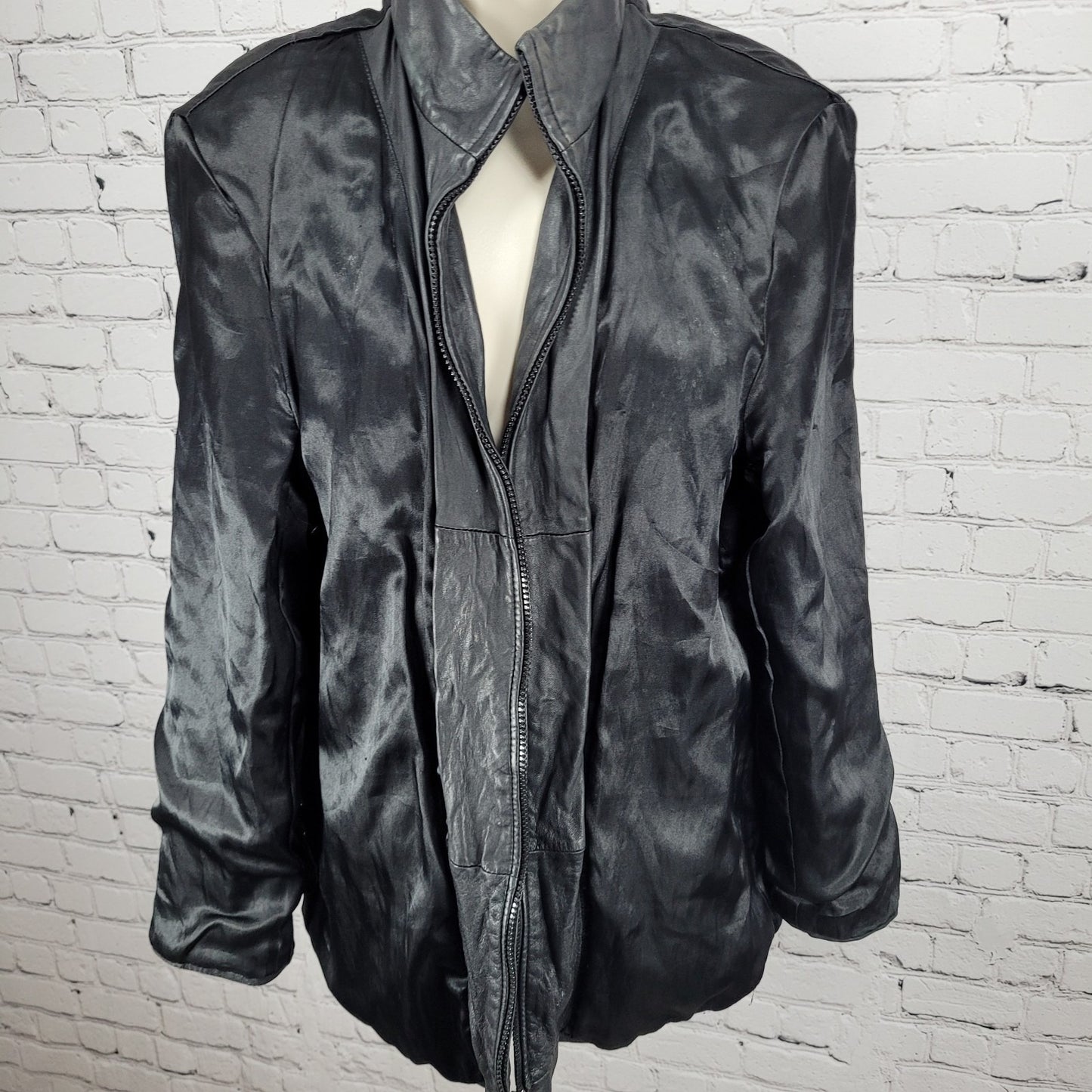 Worthington Black Genuine Lambskin Leather Pockets Full Zipped Jacket Size XL