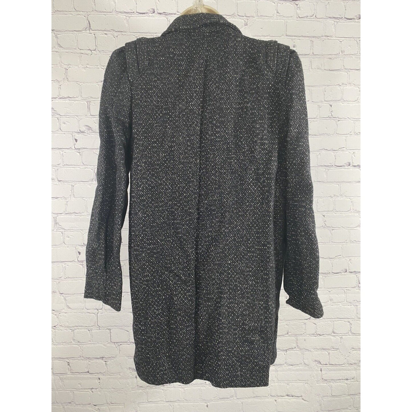 Vintage New York Girl Black Shoulder Pleated Double Breasted Pea Coat Jacket 6