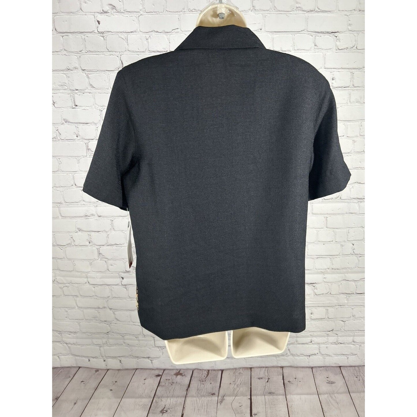 NWT Alfred Dunner Black Beaded Embroidered Shoulder Padded Shirt Women’s 8