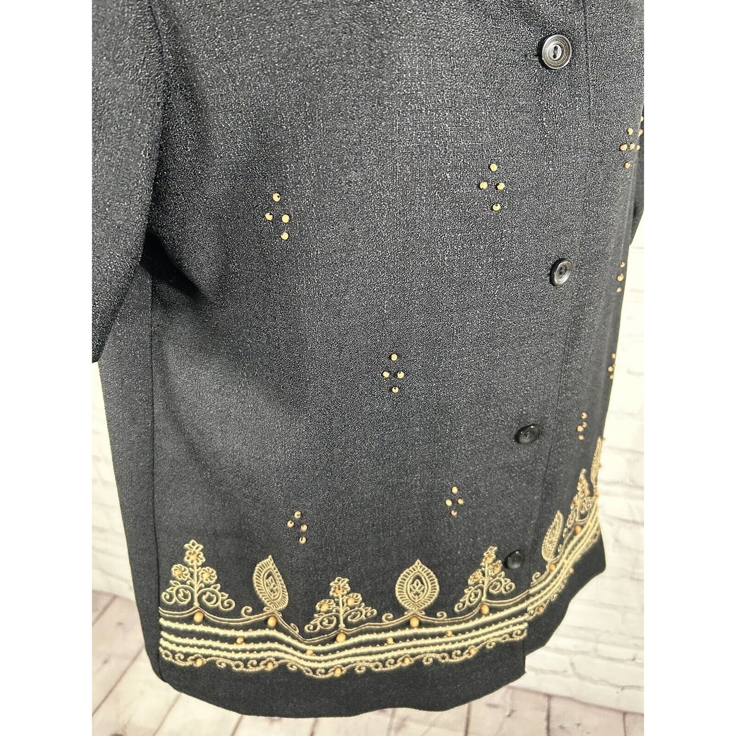 NWT Alfred Dunner Black Beaded Embroidered Shoulder Padded Shirt Women’s 8