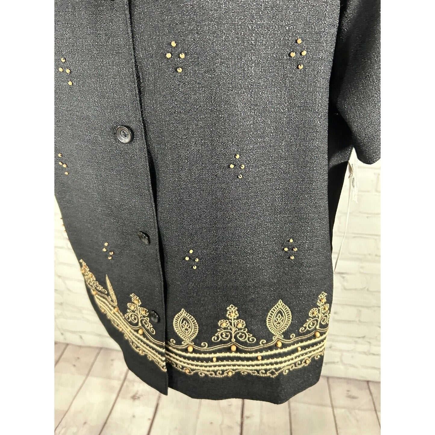NWT Alfred Dunner Black Beaded Embroidered Shoulder Padded Shirt Women’s 8