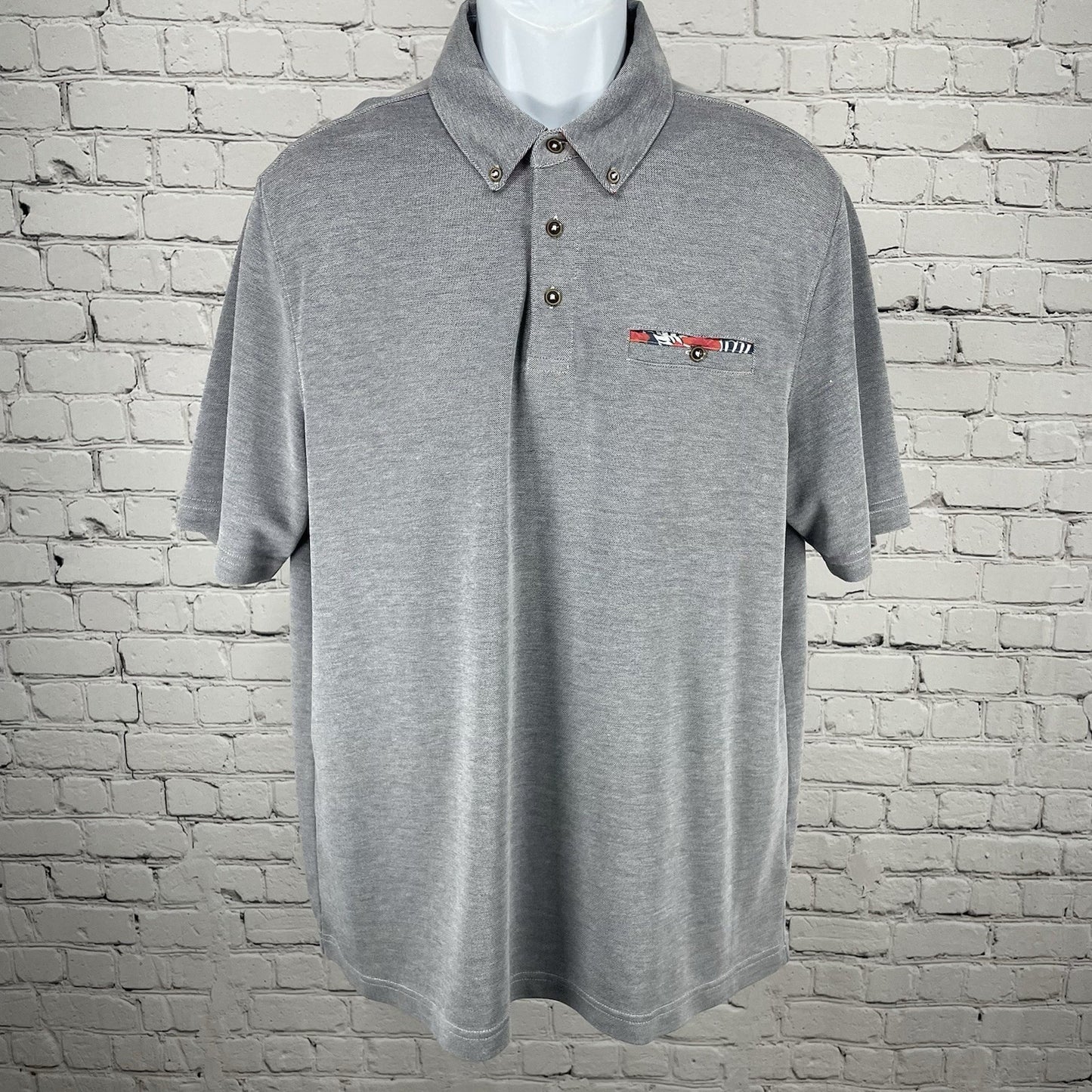 Marti Kat Grey Button Down Collared Short Sleeve Casual Polo Shirt Size XL