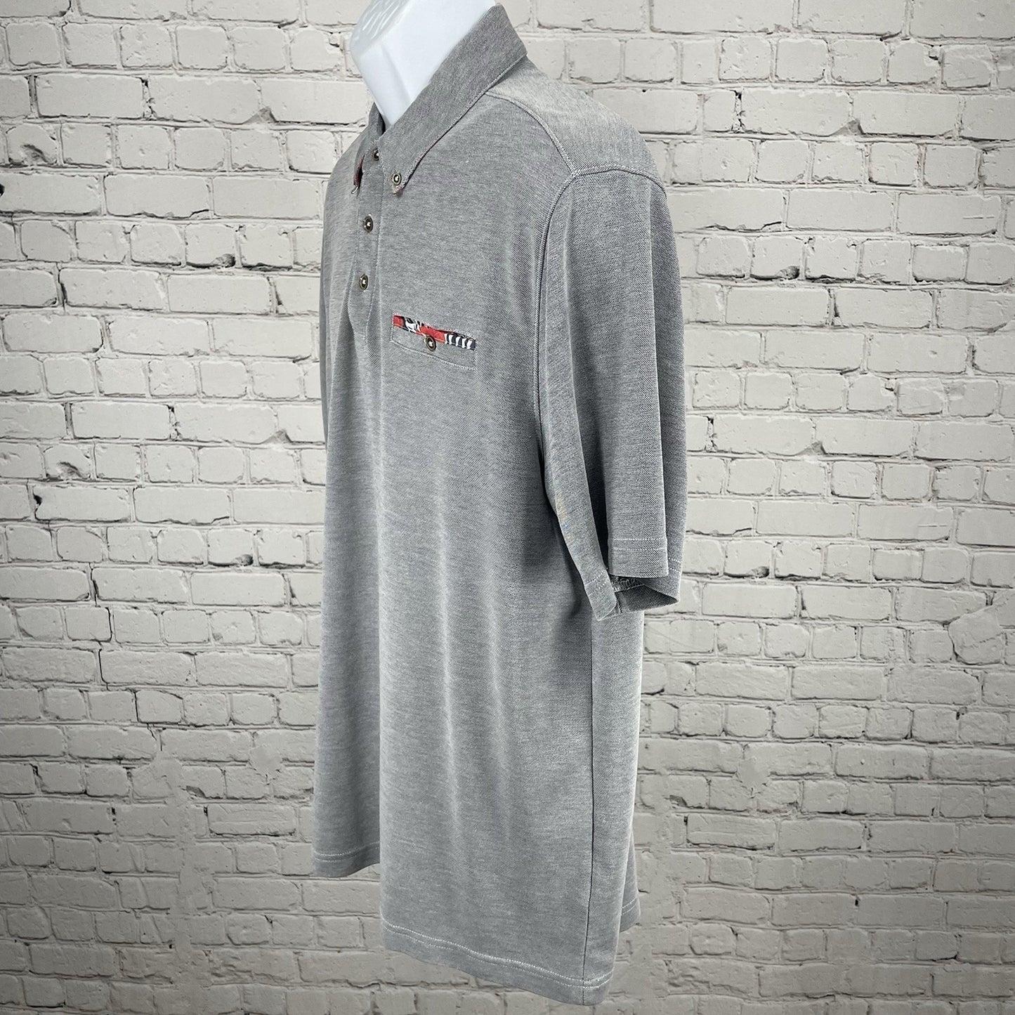 Marti Kat Grey Button Down Collared Short Sleeve Casual Polo Shirt Size XL