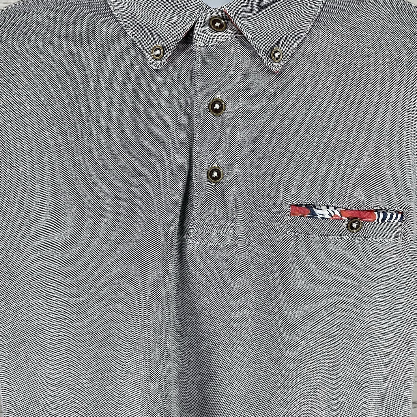 Marti Kat Grey Button Down Collared Short Sleeve Casual Polo Shirt Size XL