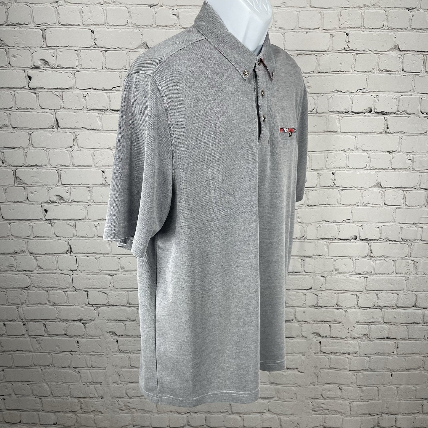 Marti Kat Grey Button Down Collared Short Sleeve Casual Polo Shirt Size XL