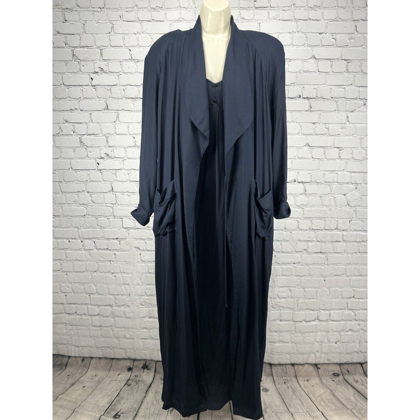Neiman Marcus Dark Blue Silk Sleeveless Maxi Nightgown With Robe Size Medium M