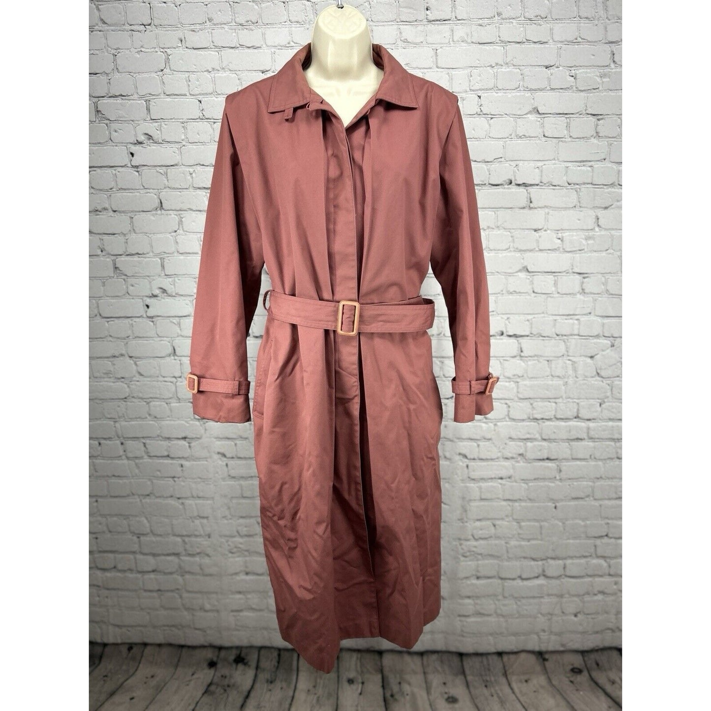 VTG Saxton Hall Pink Button Up Long Sleeve Collared Lined Trench Coat Size 17/18