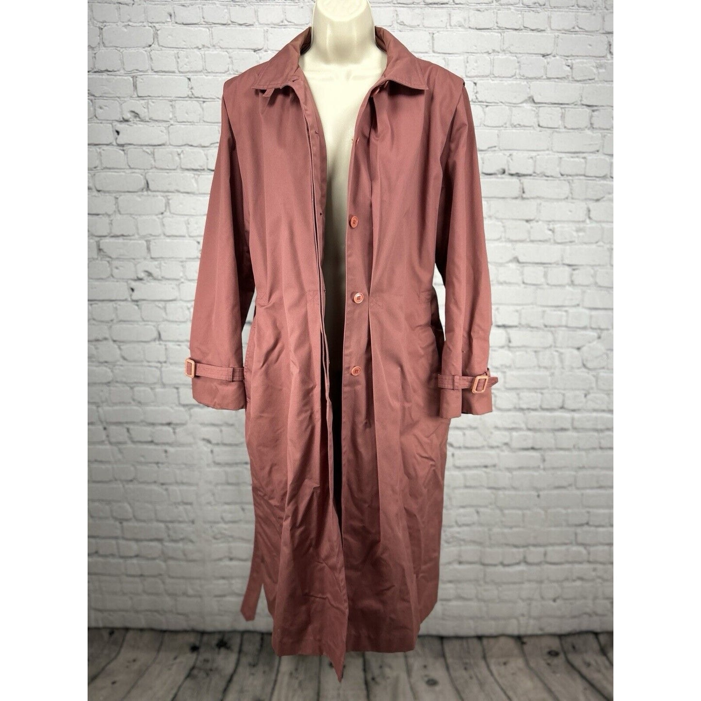 VTG Saxton Hall Pink Button Up Long Sleeve Collared Lined Trench Coat Size 17/18