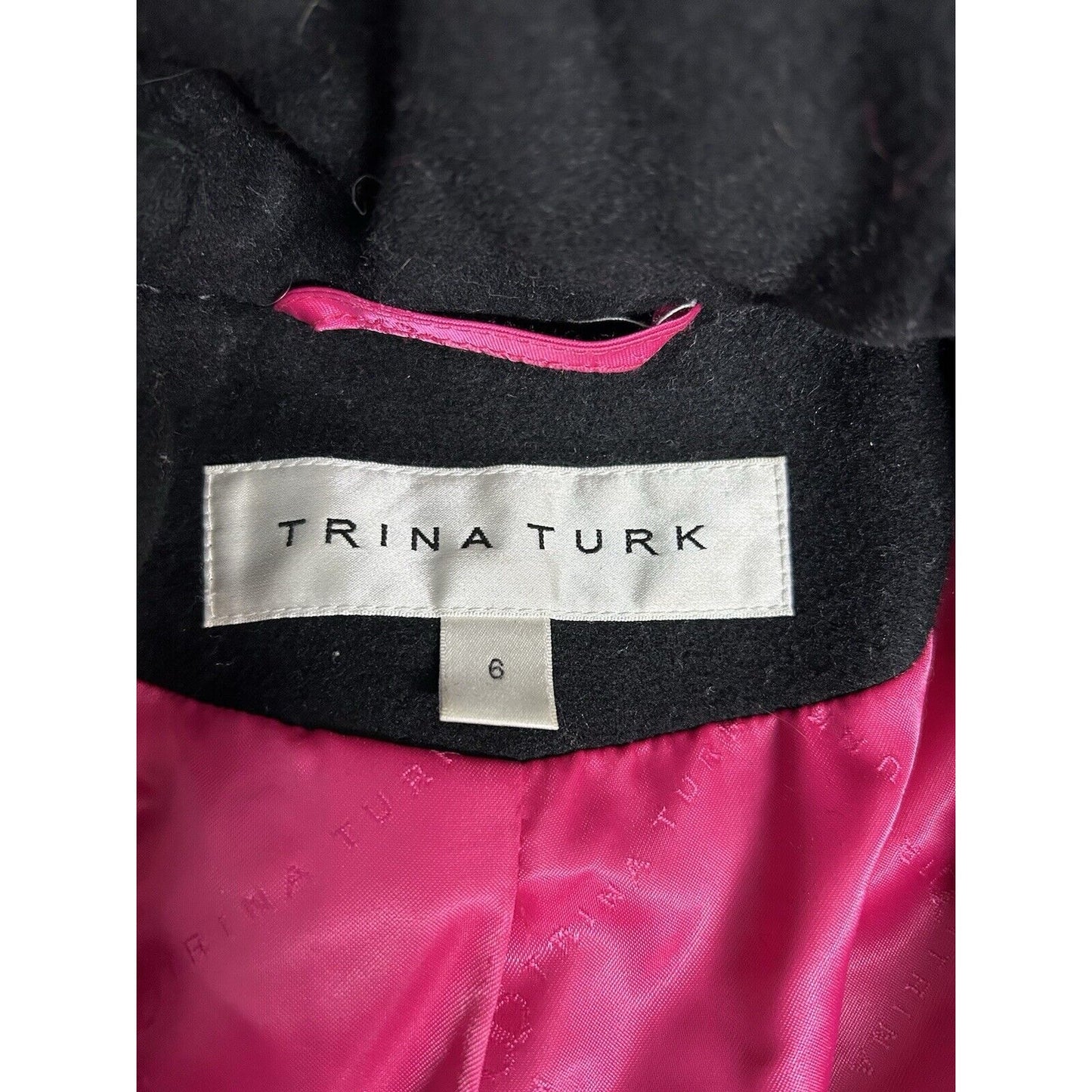 Trina Turk Wool Blend Full Zip Buckle Snap Close Coyote Fur Lined Hood Coat 6