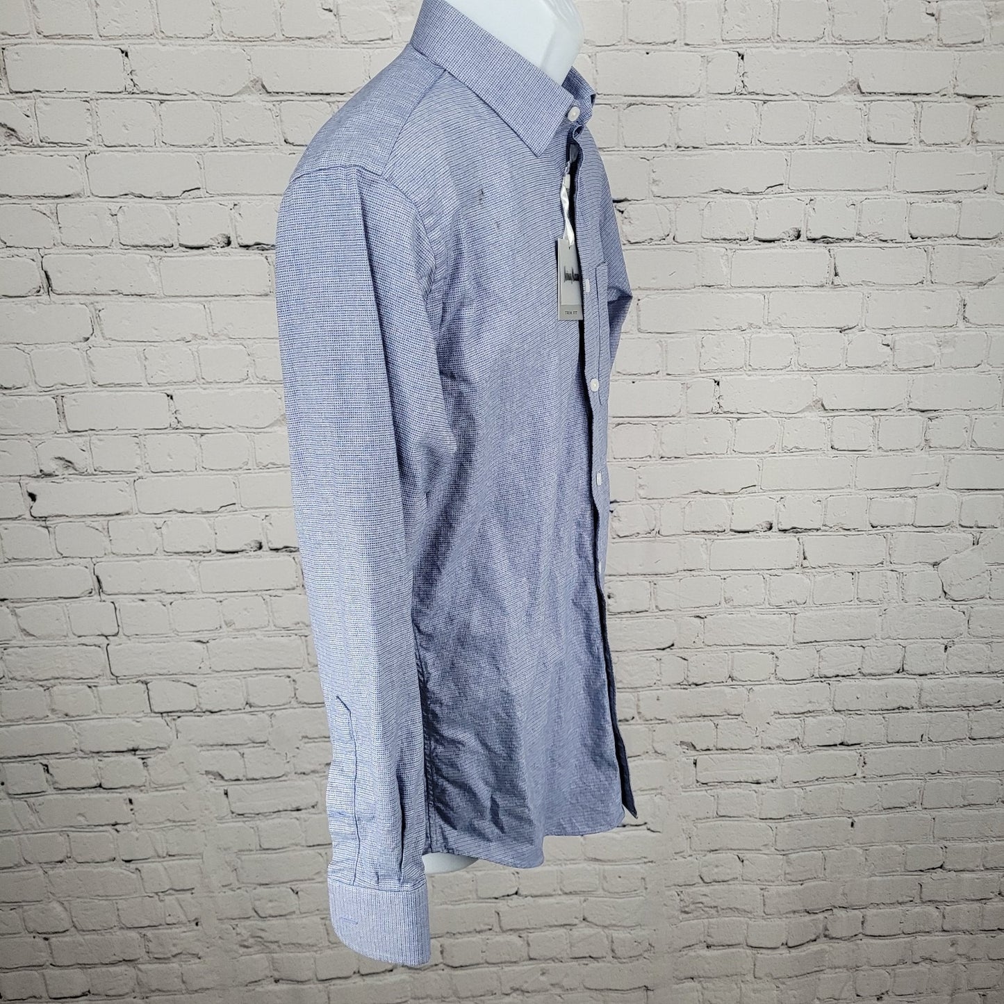 NWD Neiman Marcus Blue 100% Cotton Trim Fit Button Up Shirt Size 15.5 32/33