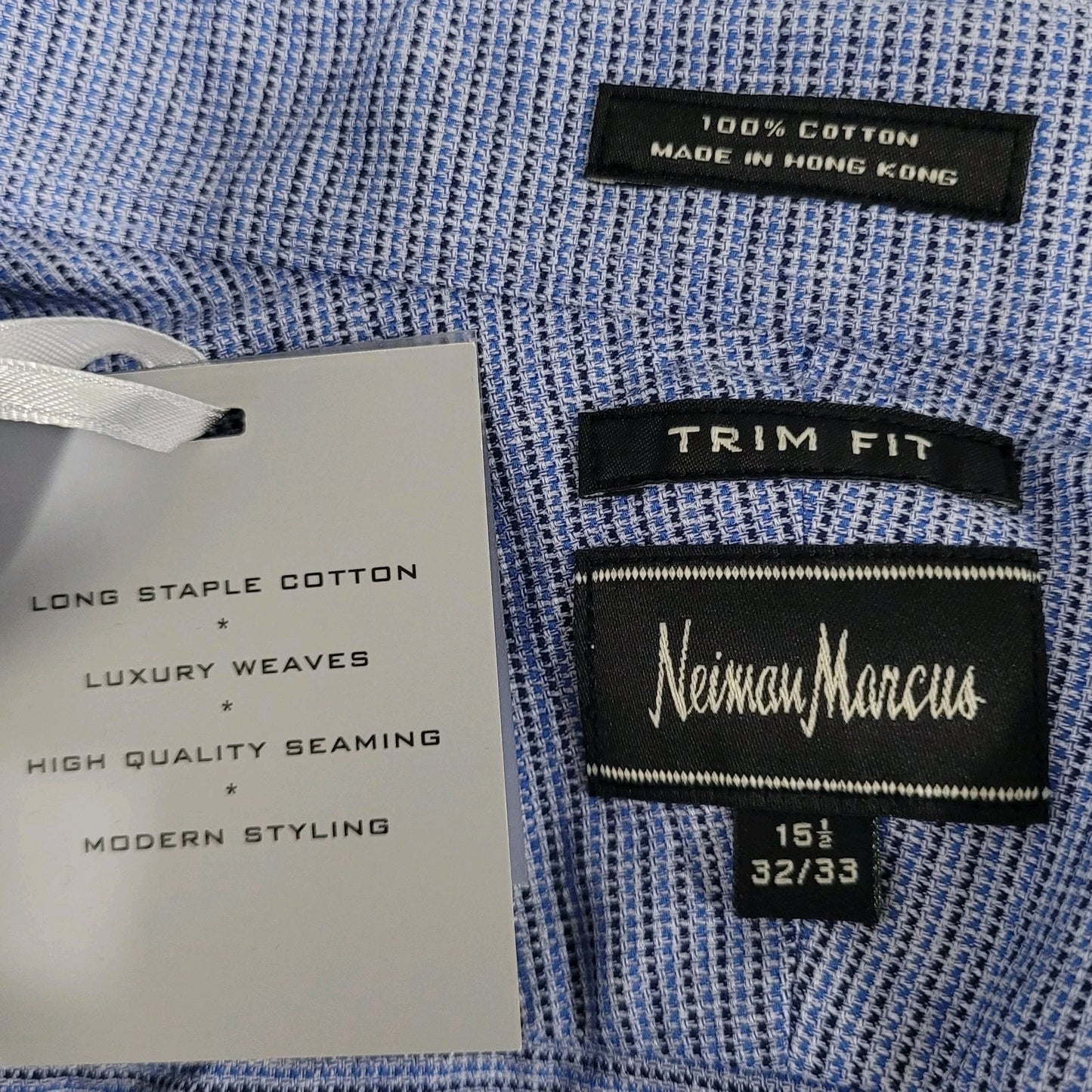NWD Neiman Marcus Blue 100% Cotton Trim Fit Button Up Shirt Size 15.5 32/33