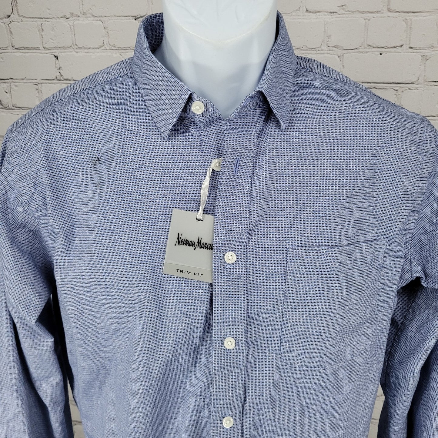 NWD Neiman Marcus Blue 100% Cotton Trim Fit Button Up Shirt Size 15.5 32/33