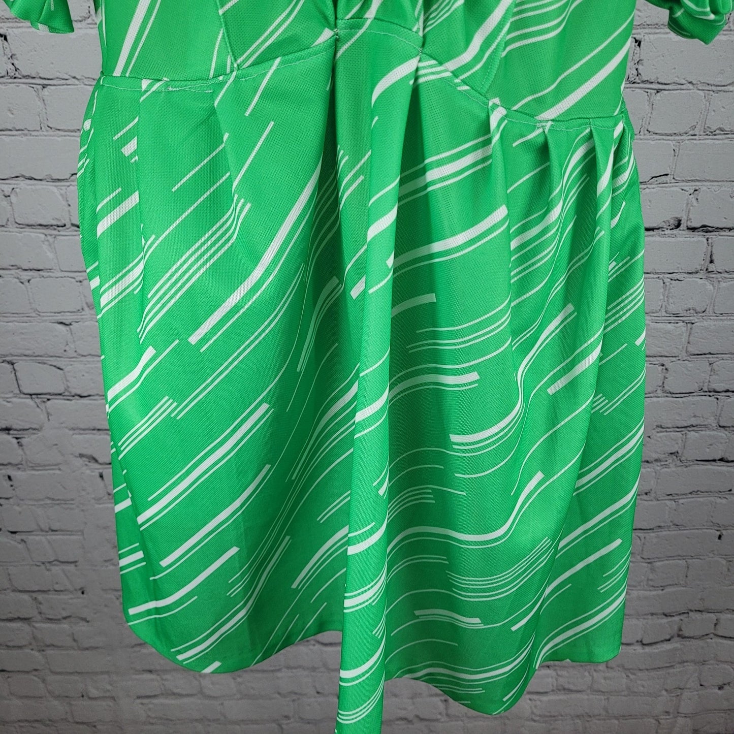 Elly Abels Green Handmade Retro Puff Sleeve Back Tie Stretch Dress Size Small S