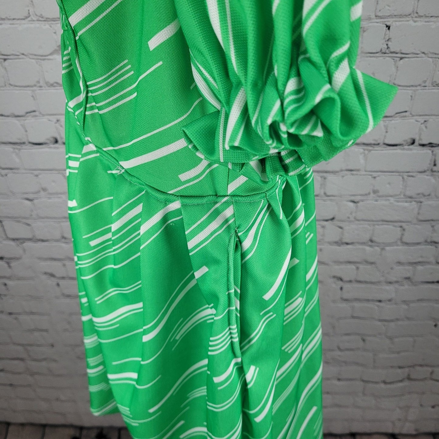 Elly Abels Green Handmade Retro Puff Sleeve Back Tie Stretch Dress Size Small S