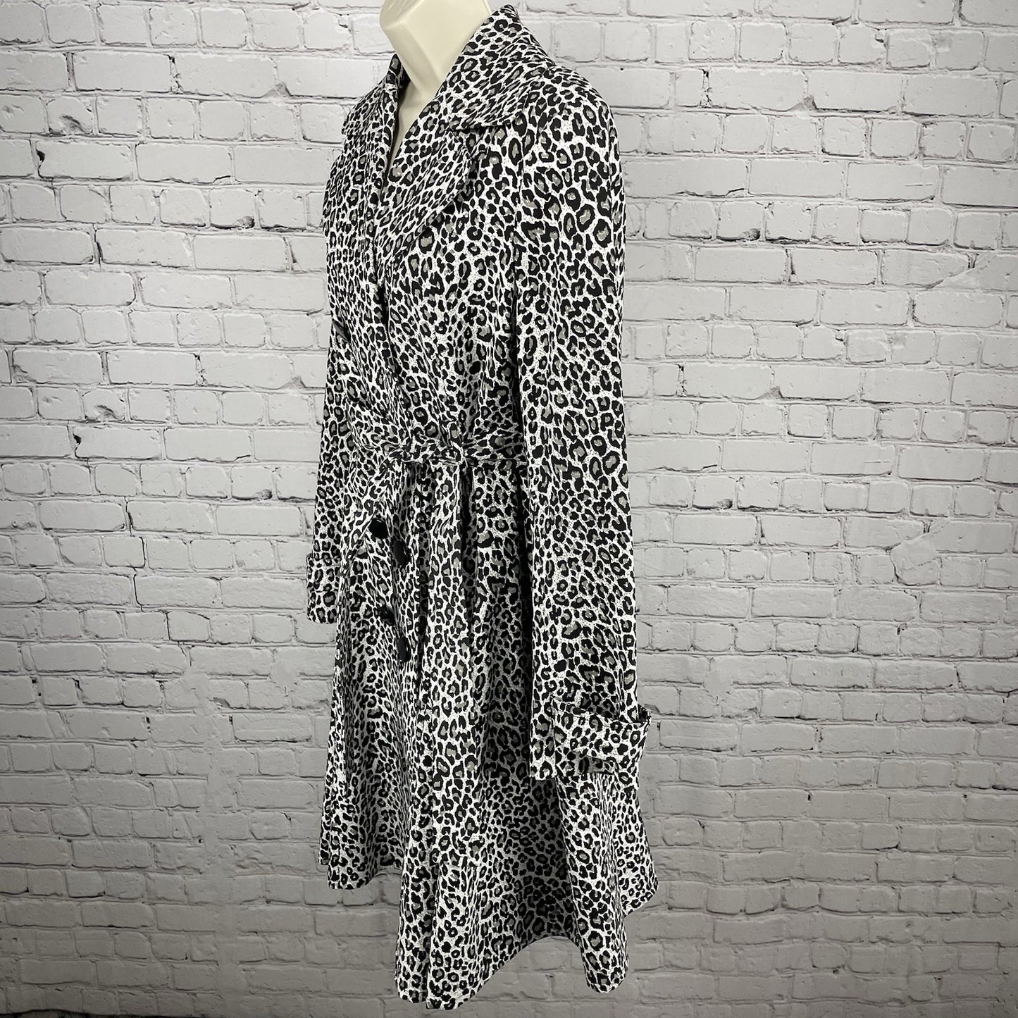 Charles Gray London Grey Leopard Button Up Lined Collared Peacoat Size Large L