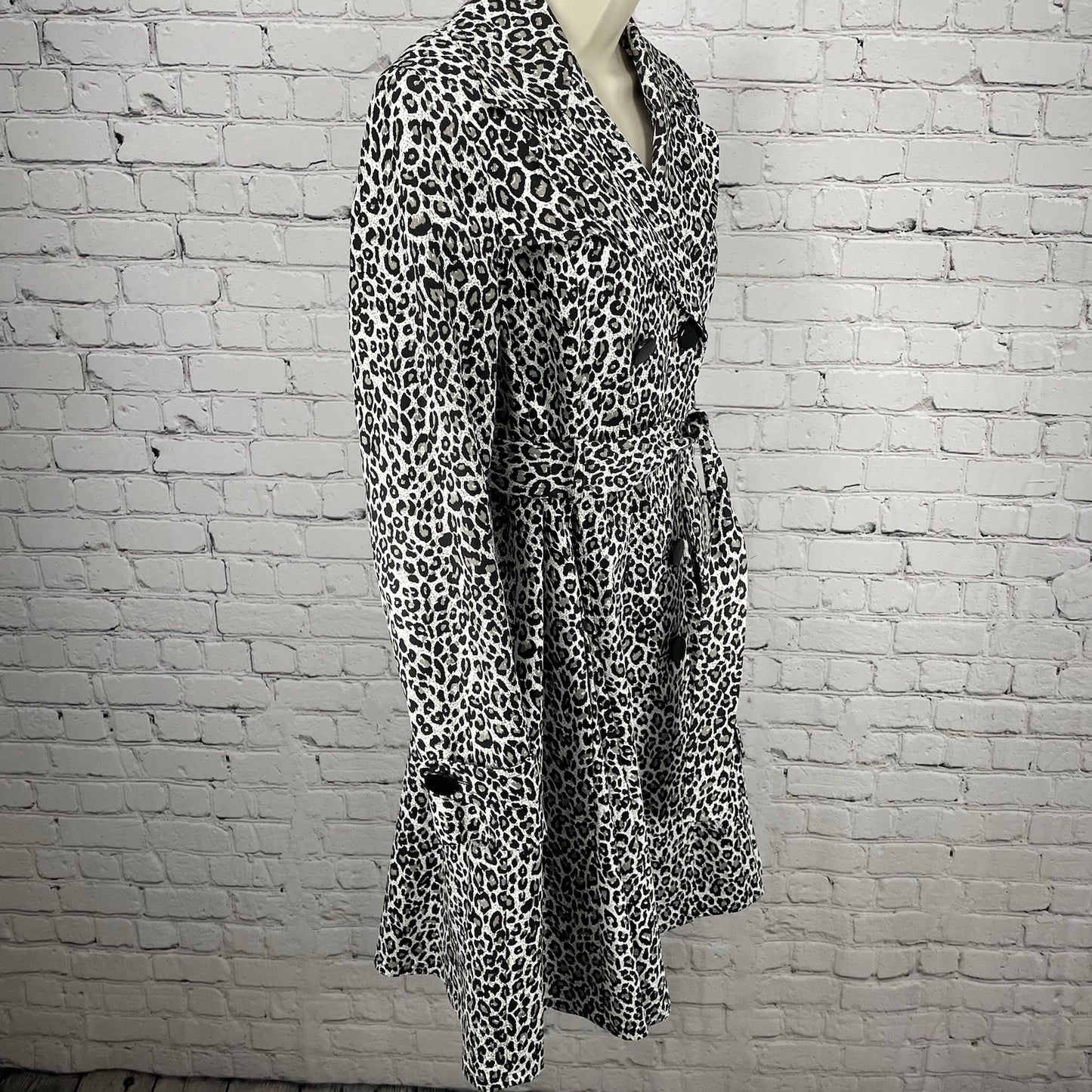 Charles Gray London Grey Leopard Button Up Lined Collared Peacoat Size Large L