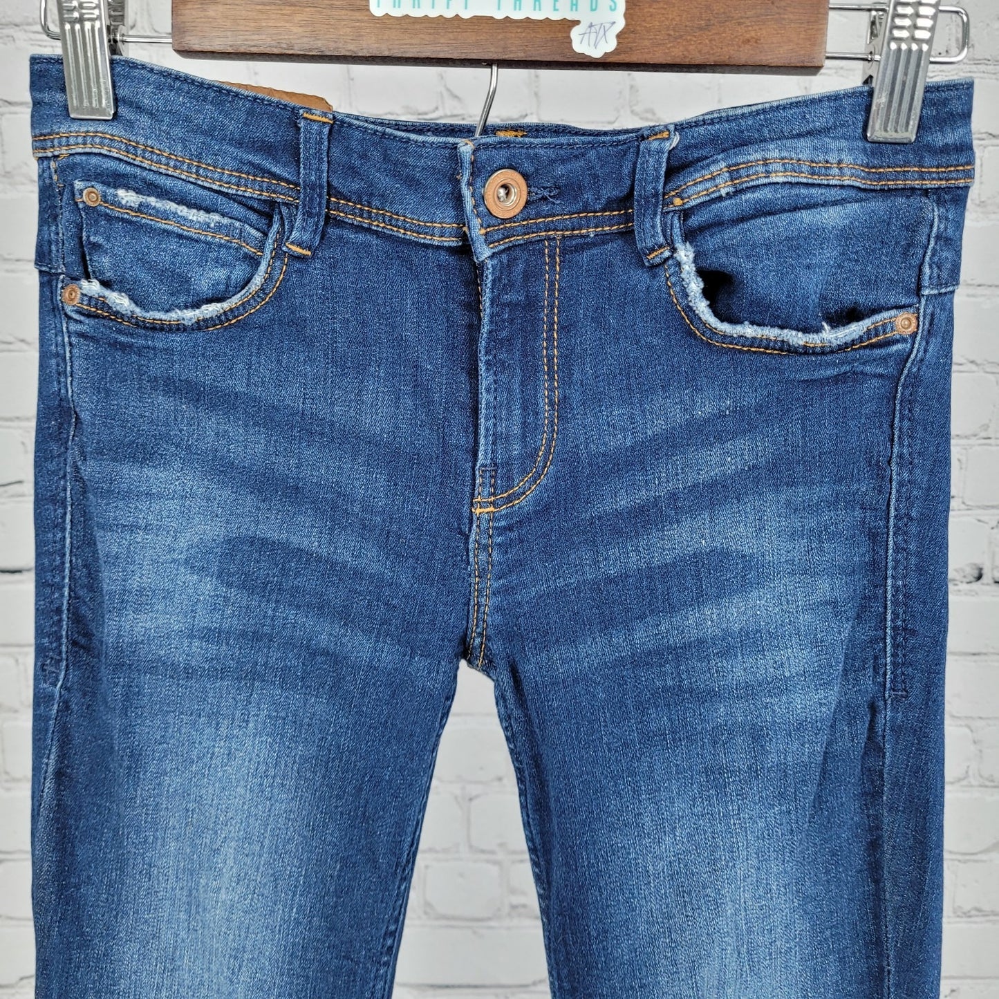 Zara Trafaluc Blue Denim Distressed Low Rise Skinny Ankle Jeans Size 4 (27x26)