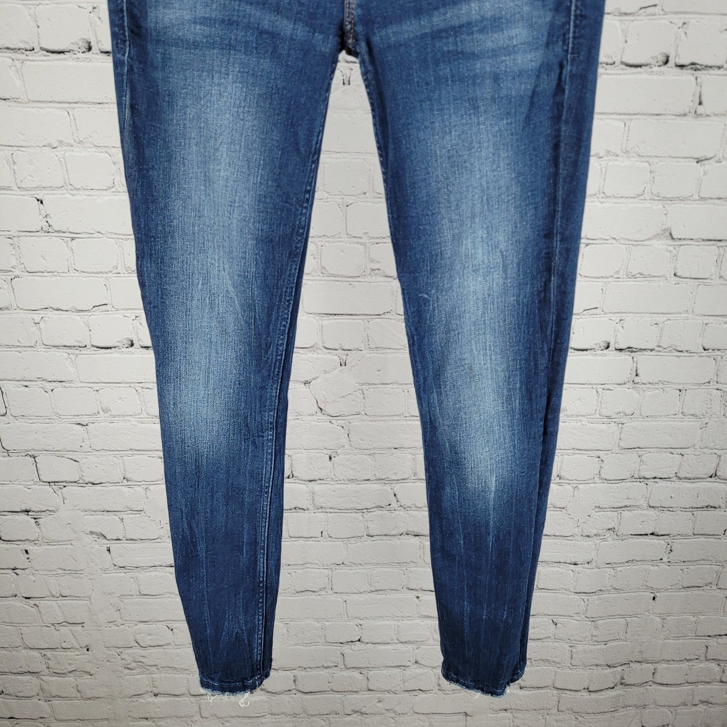 Zara Trafaluc Blue Denim Distressed Low Rise Skinny Ankle Jeans Size 4 (27x26)