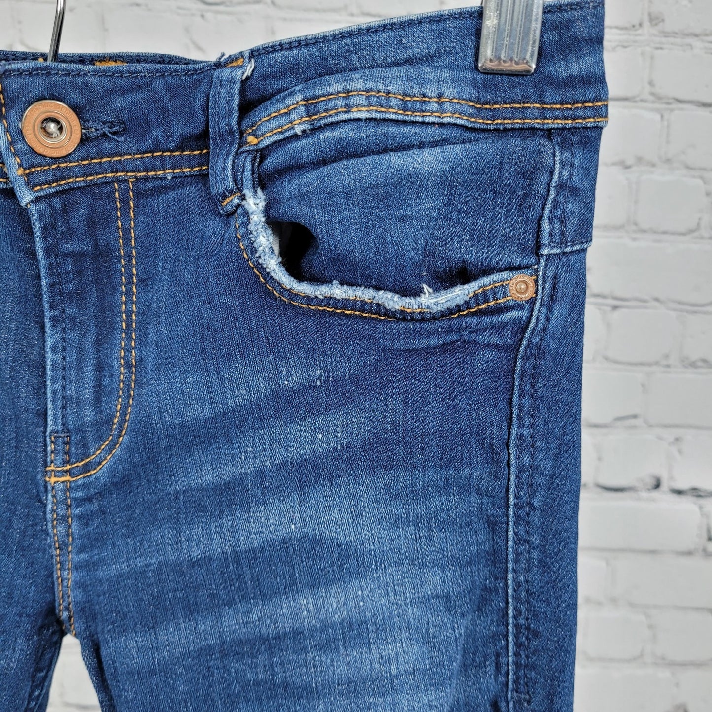 Zara Trafaluc Blue Denim Distressed Low Rise Skinny Ankle Jeans Size 4 (27x26)