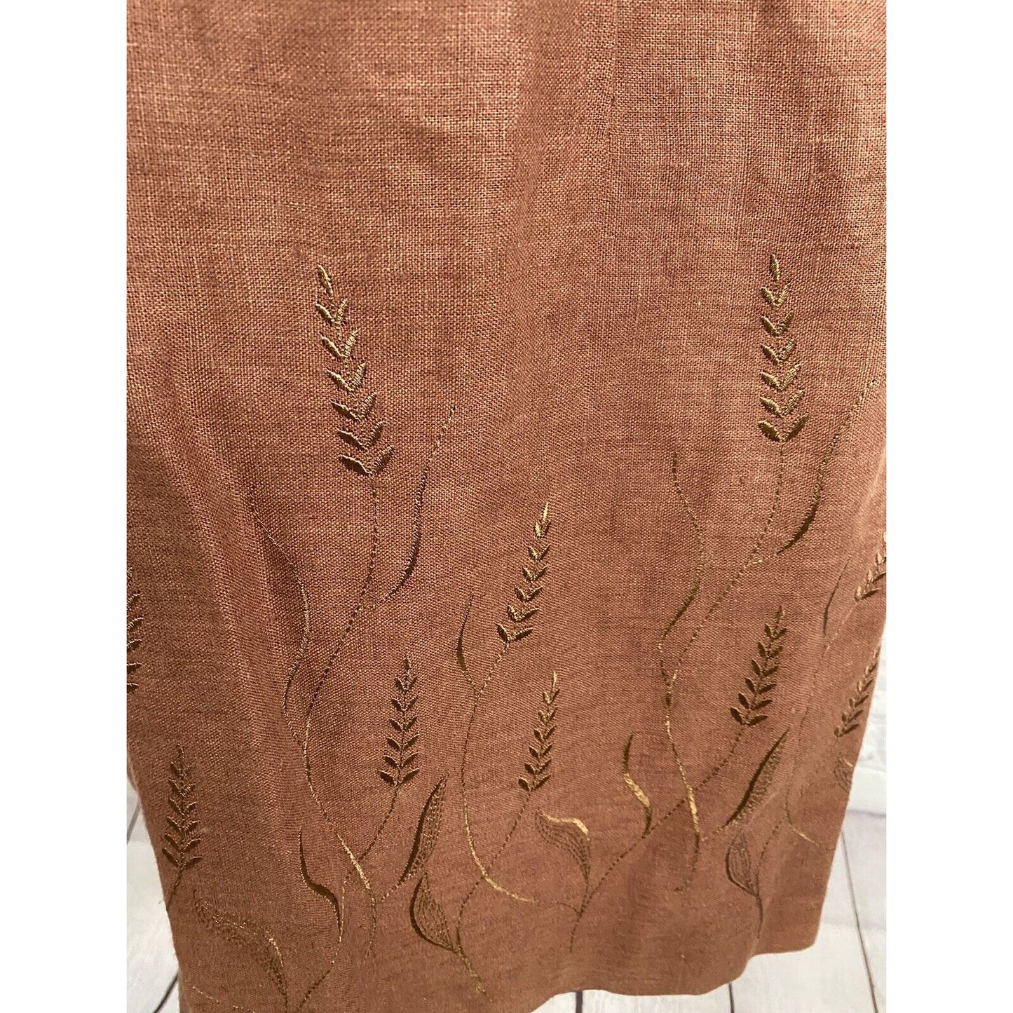 John Roberts Brown Linen Embroidered Lined Sleeveless Knee Length Shift Dress 12