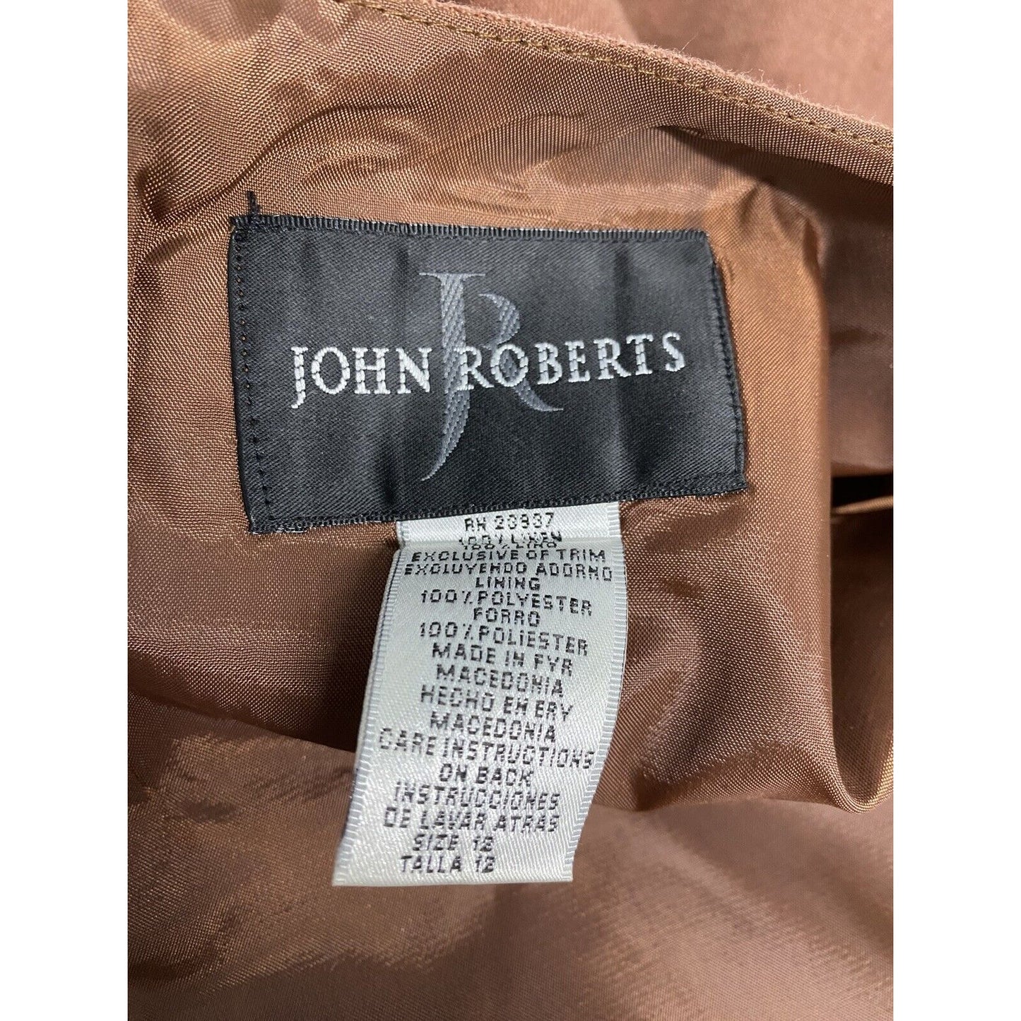 John Roberts Brown Linen Embroidered Lined Sleeveless Knee Length Shift Dress 12