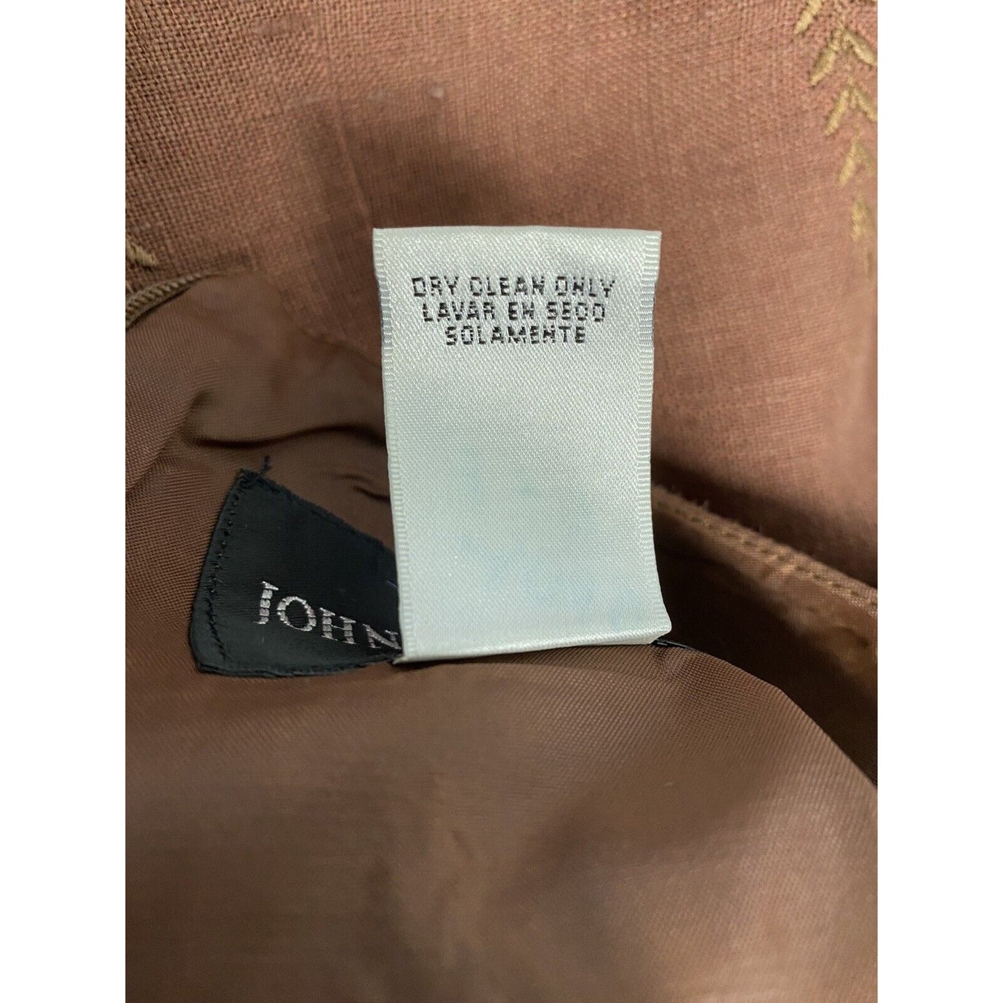 John Roberts Brown Linen Embroidered Lined Sleeveless Knee Length Shift Dress 12