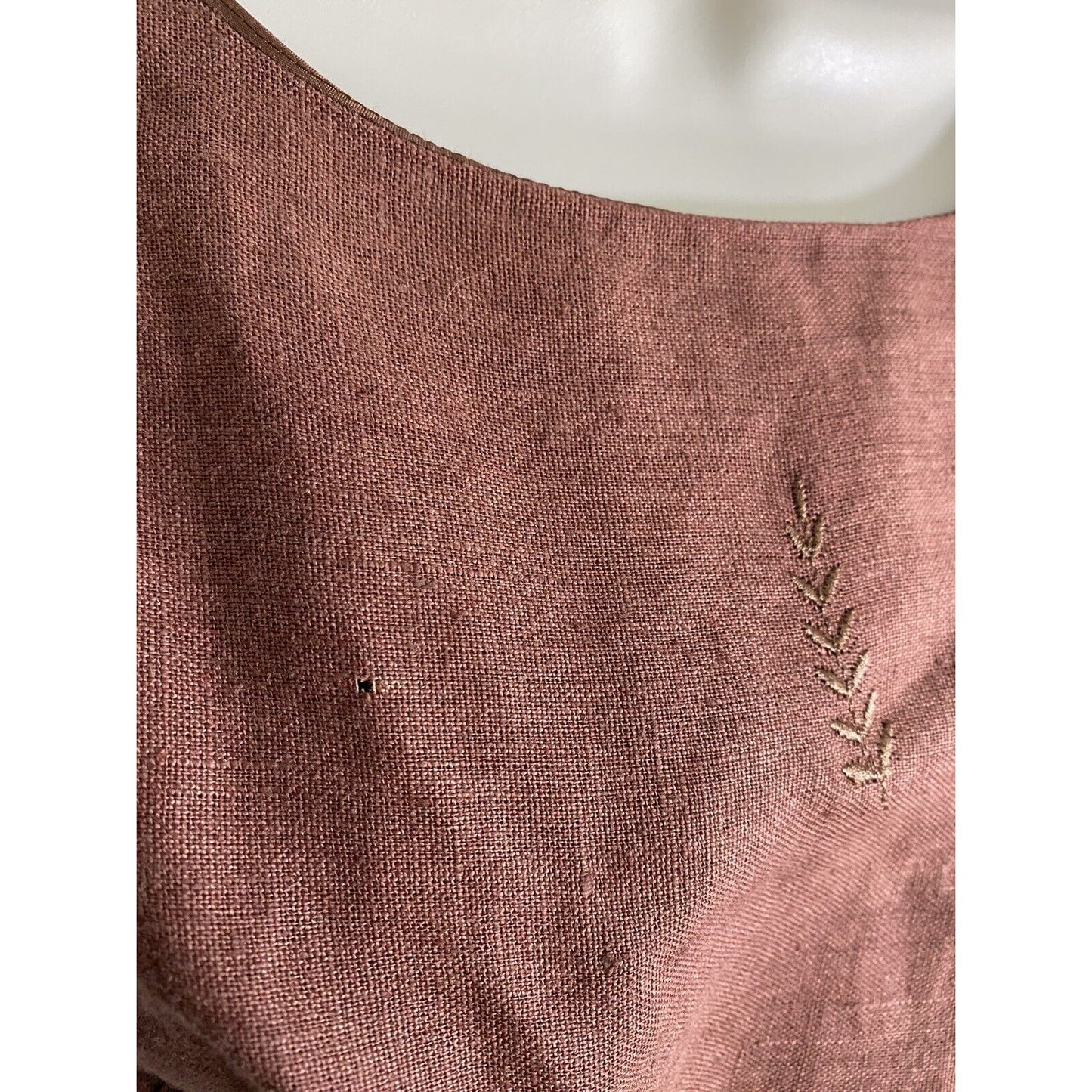 John Roberts Brown Linen Embroidered Lined Sleeveless Knee Length Shift Dress 12