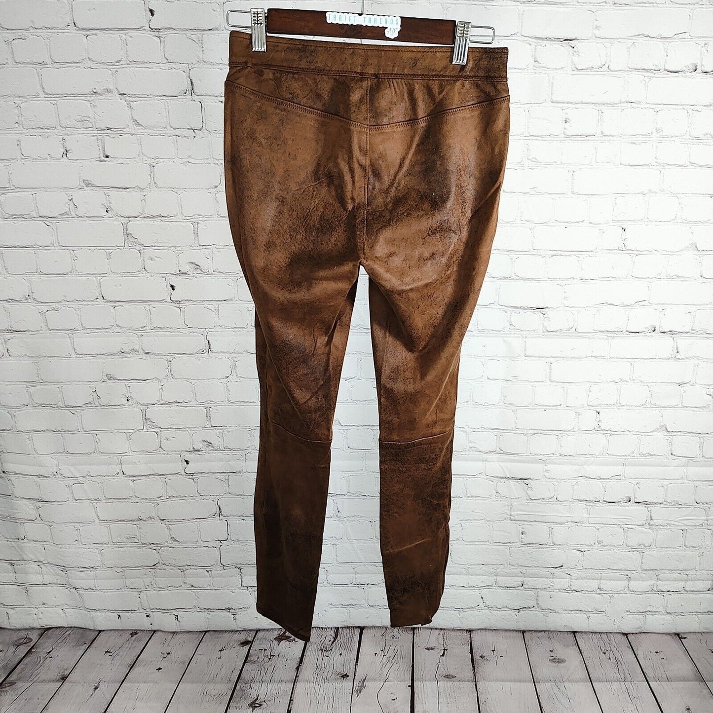 Free People Distressed Brown Faux Suede Elastic Waist Jeggings Women Size 2