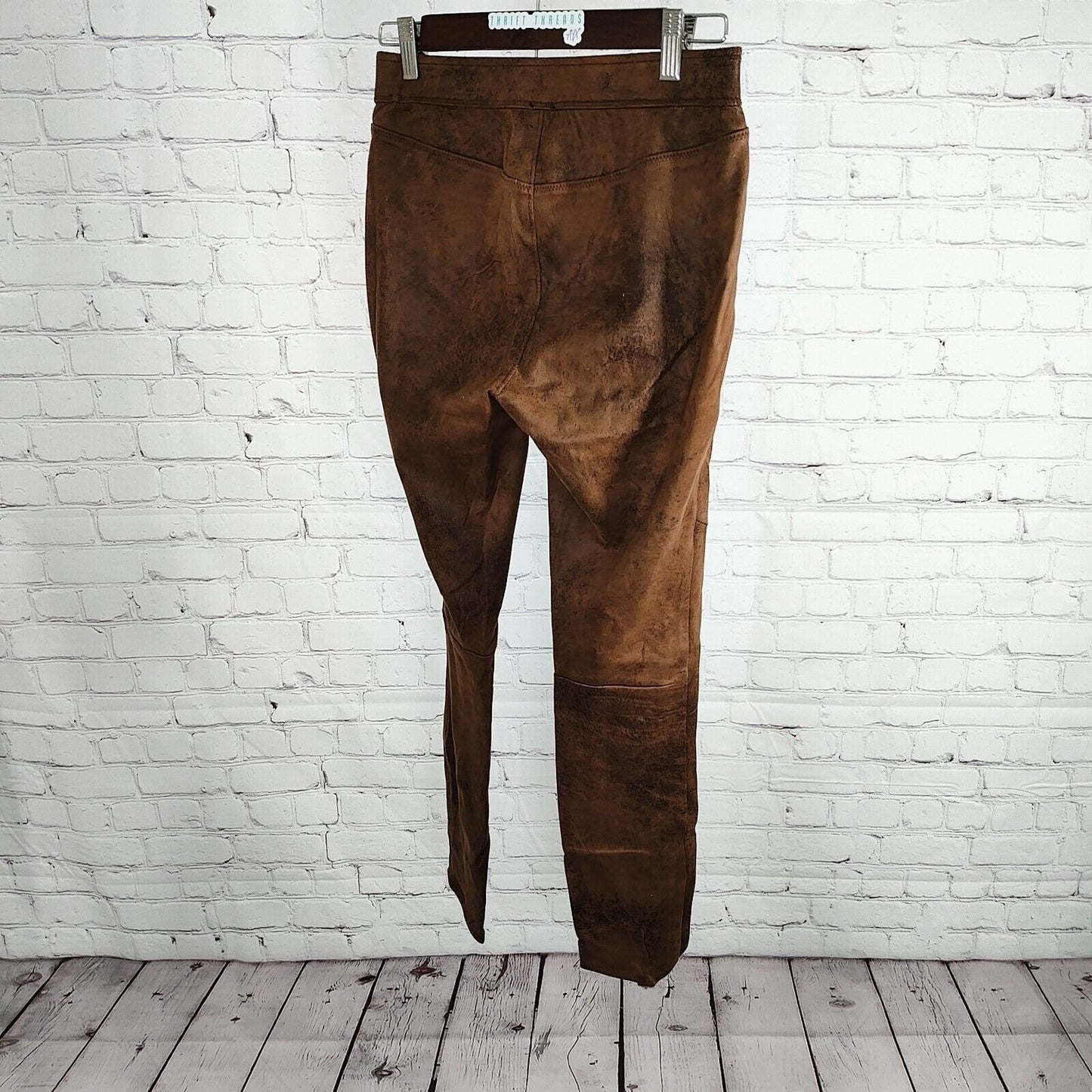 Free People Distressed Brown Faux Suede Elastic Waist Jeggings Women Size 2