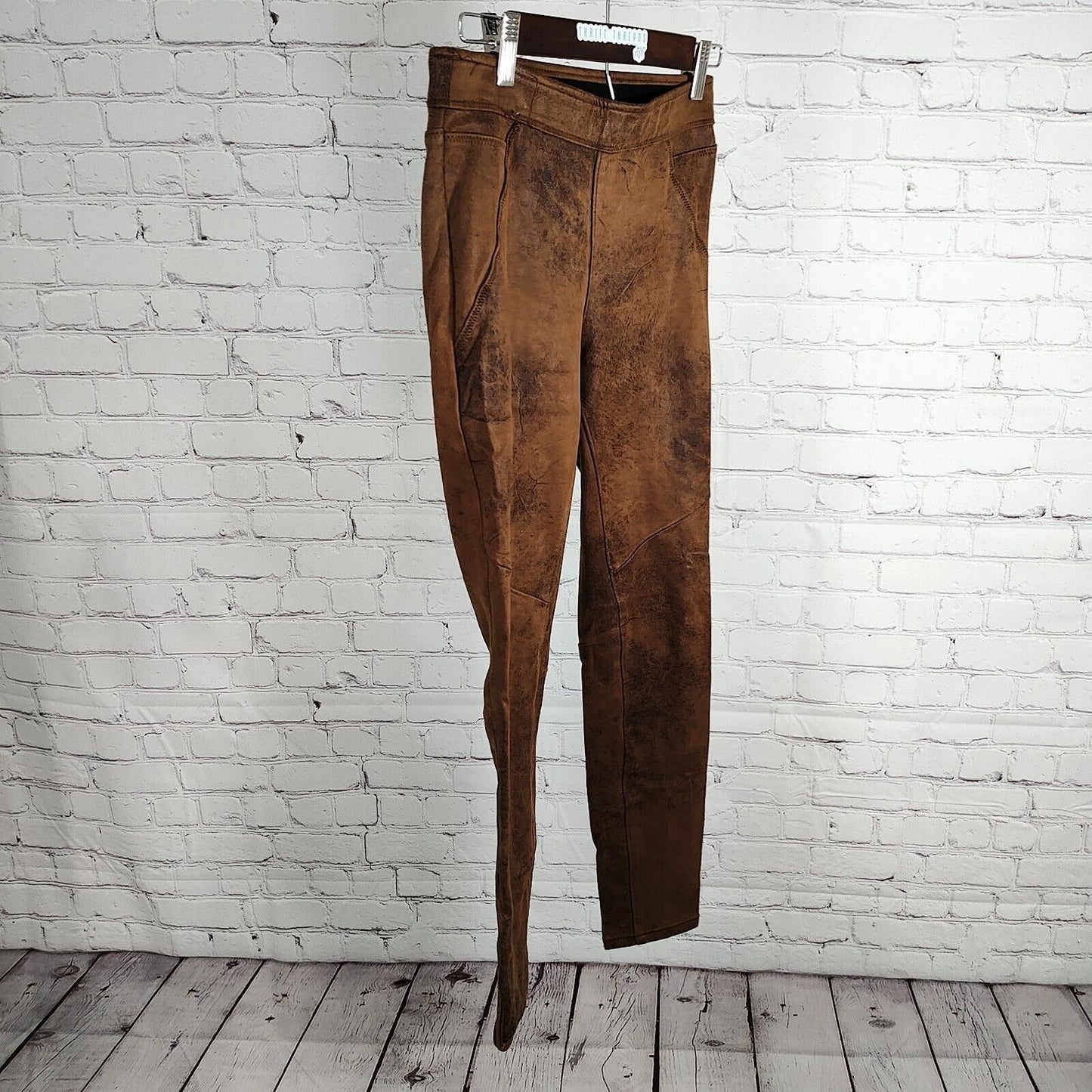 Free People Distressed Brown Faux Suede Elastic Waist Jeggings Women Size 2