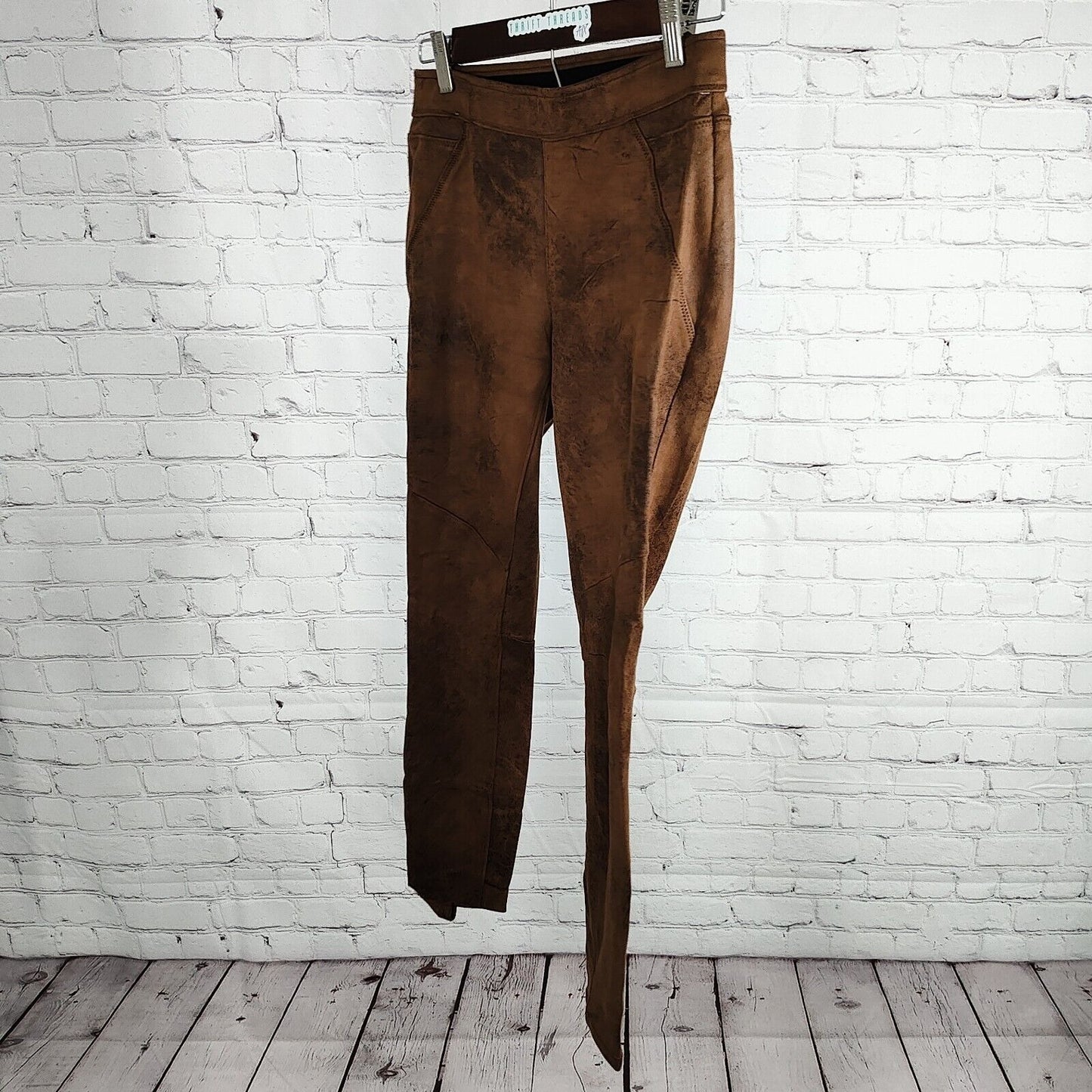 Free People Distressed Brown Faux Suede Elastic Waist Jeggings Women Size 2