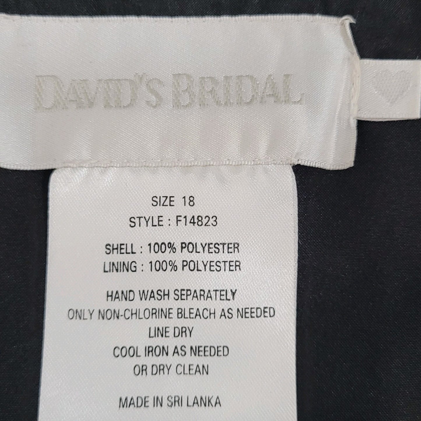 David's Bridal Black Satin Sleeveless V Neck Pleated Waist Formal Dress Size 18