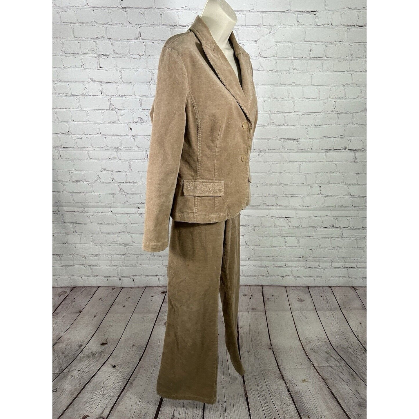 Petite Sophisticate Two Piece Brown Corduroy Women’s Suit Blazer PM Pants 12P