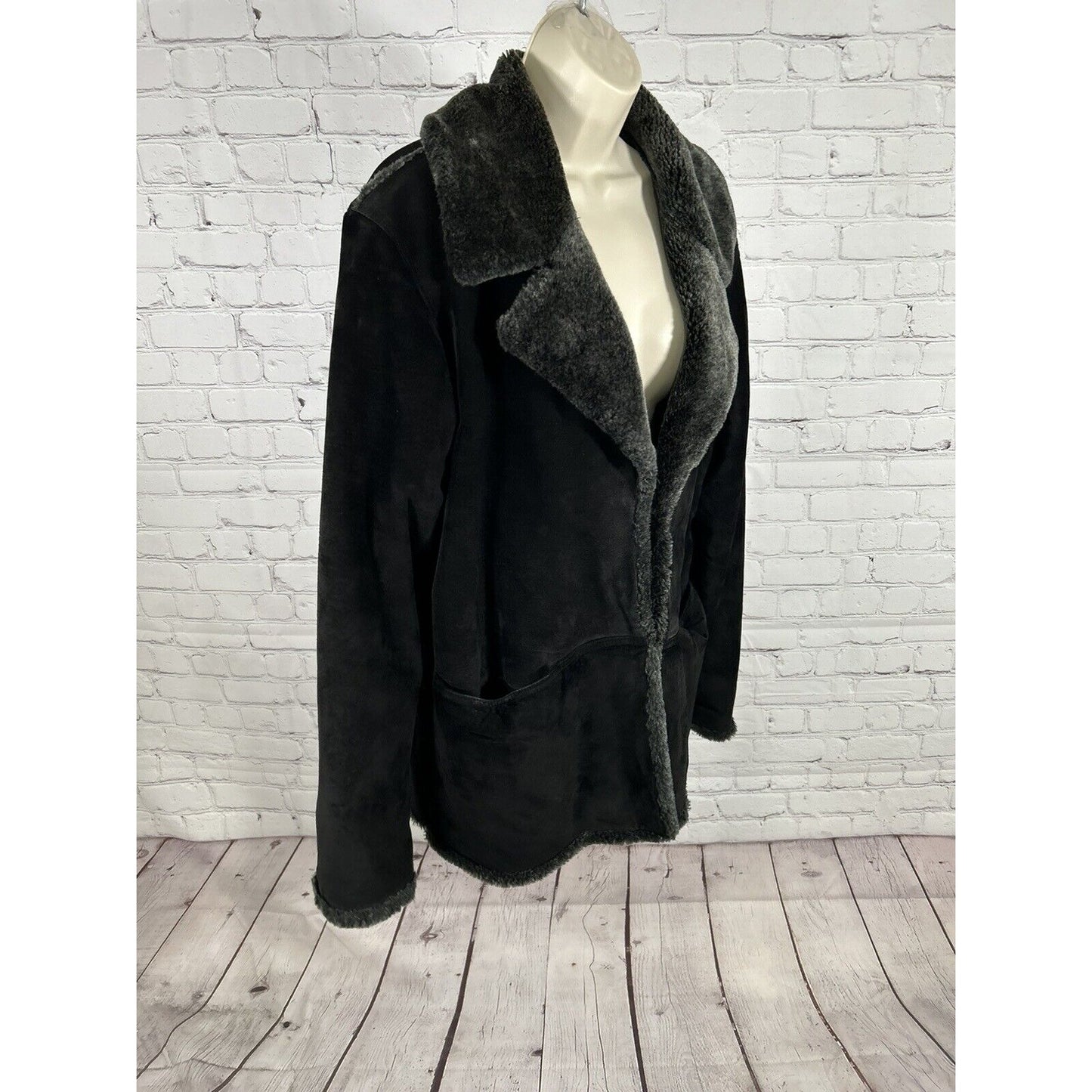 PARADOX Solid Dark Brown 100% Leather Faux Fur Lined Coat Jacket Women’s L