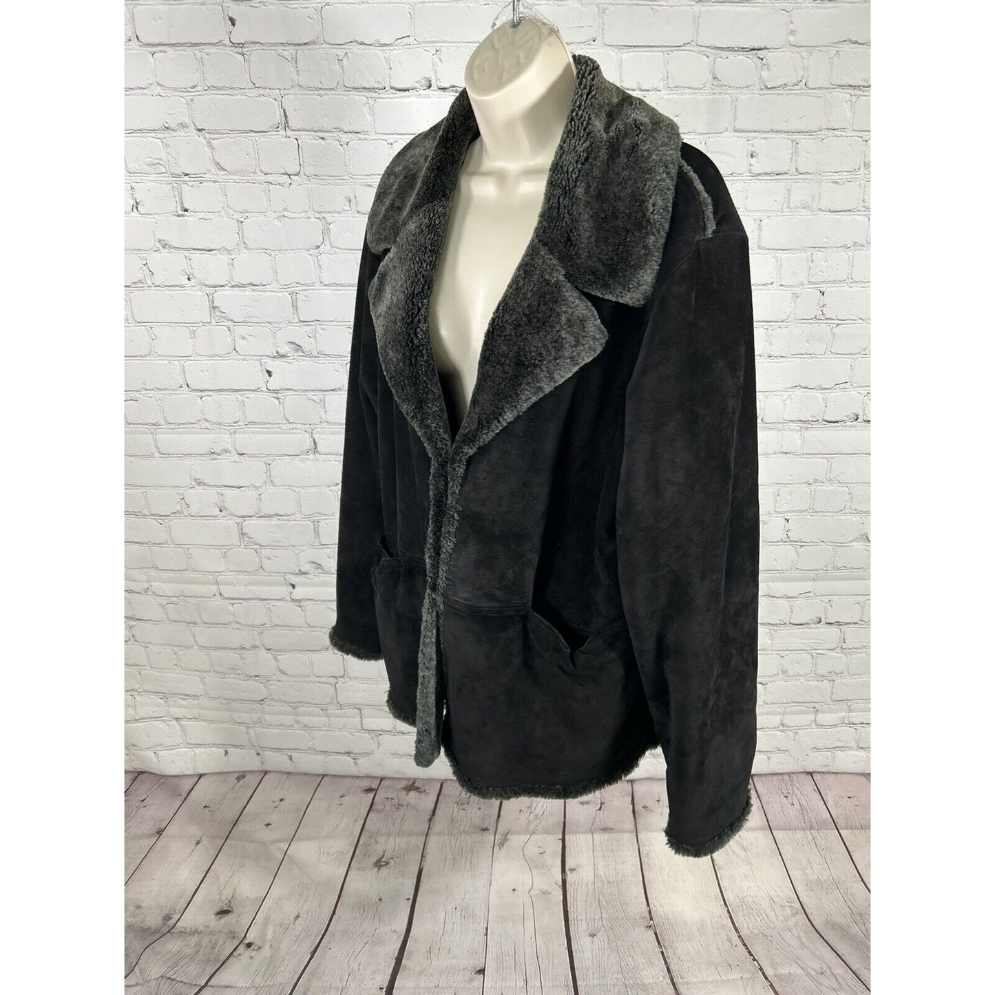 PARADOX Solid Dark Brown 100% Leather Faux Fur Lined Coat Jacket Women’s L