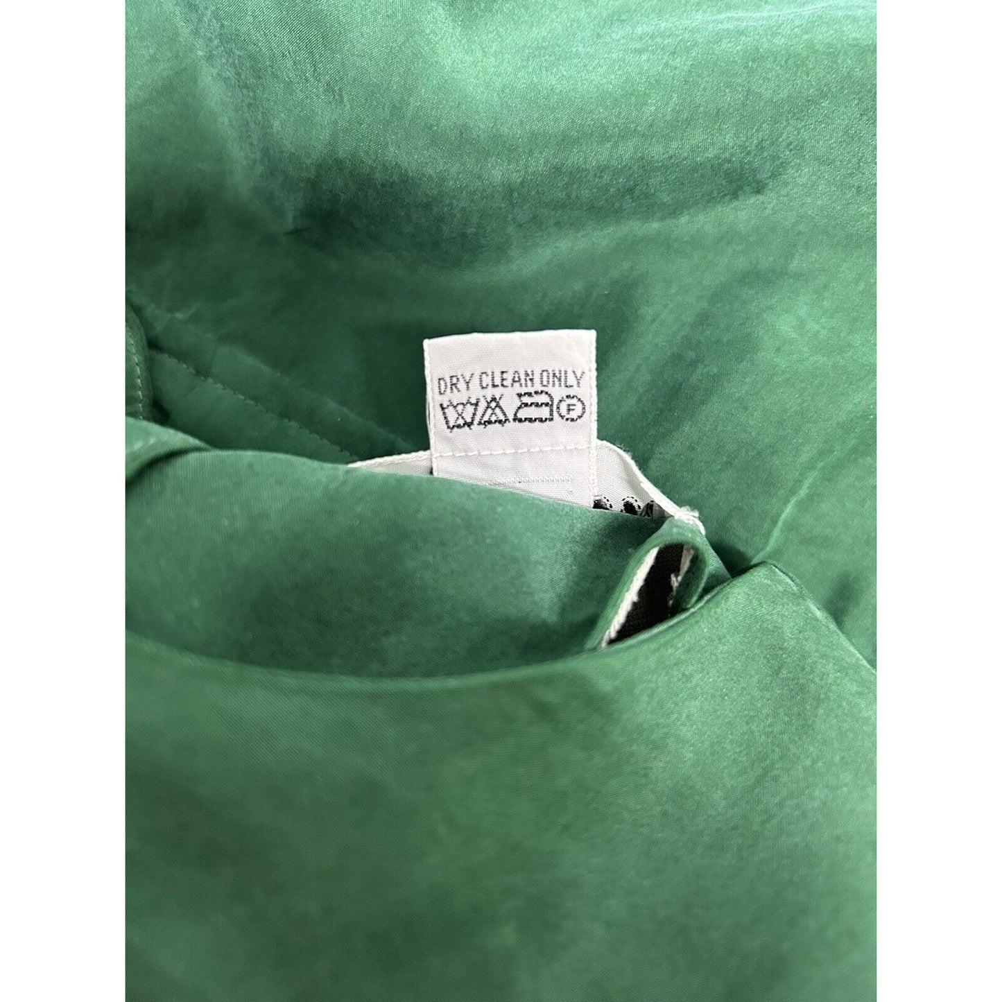 VTG Papell Too 100% Silk Green Short Sleeve Shoulder Pad Back Buttons Dress 12