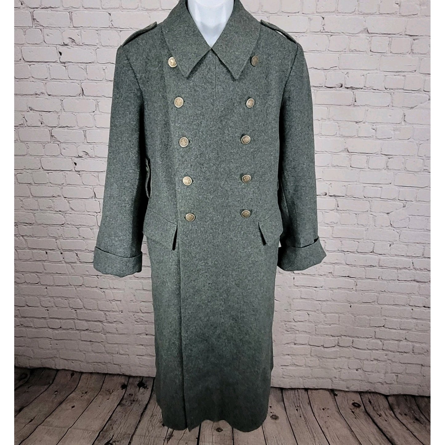 VTG WW2 Swiss Military Grey Heavyweight Double Breasted Jacket Coat Size Large L