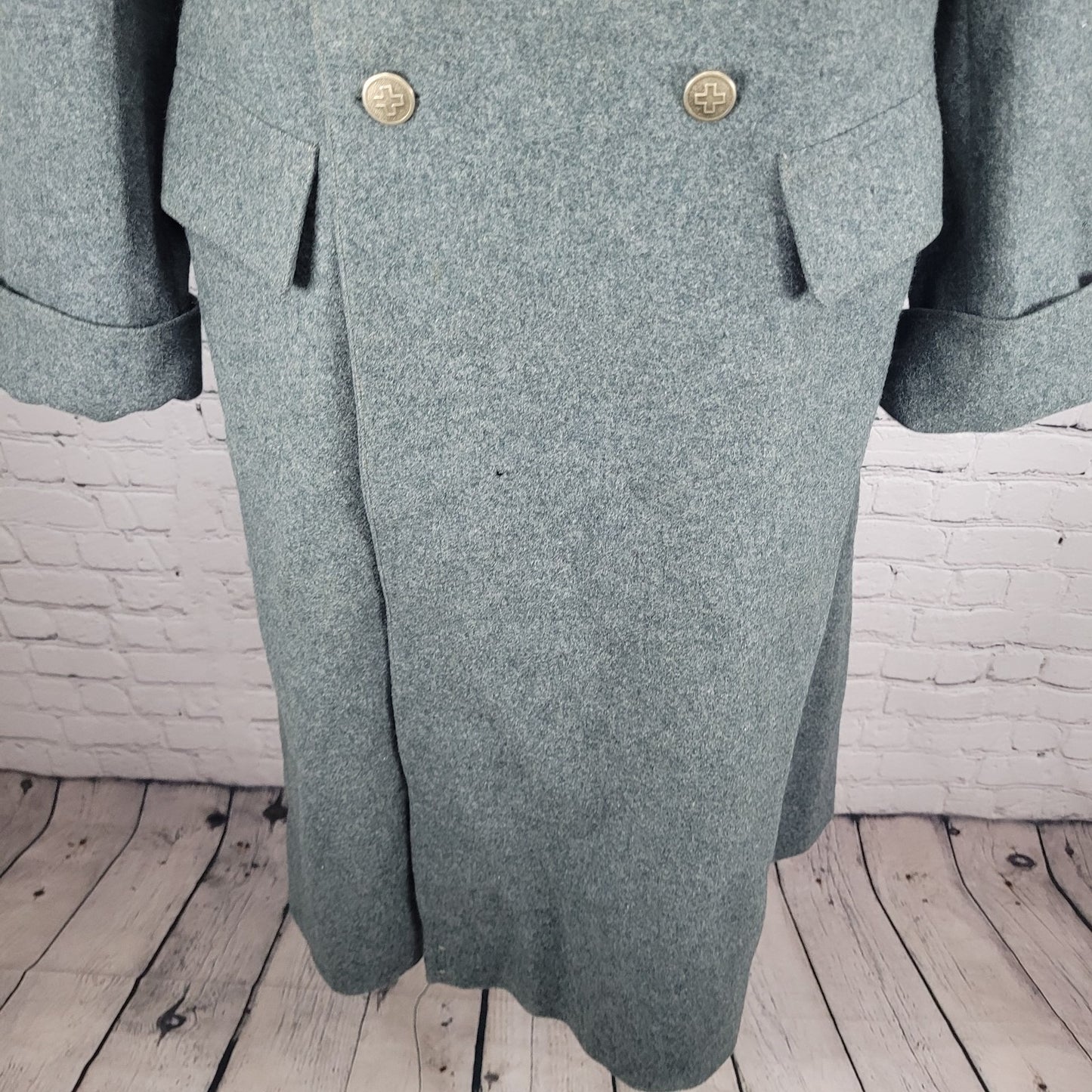 VTG WW2 Swiss Military Grey Heavyweight Double Breasted Jacket Coat Size Large L