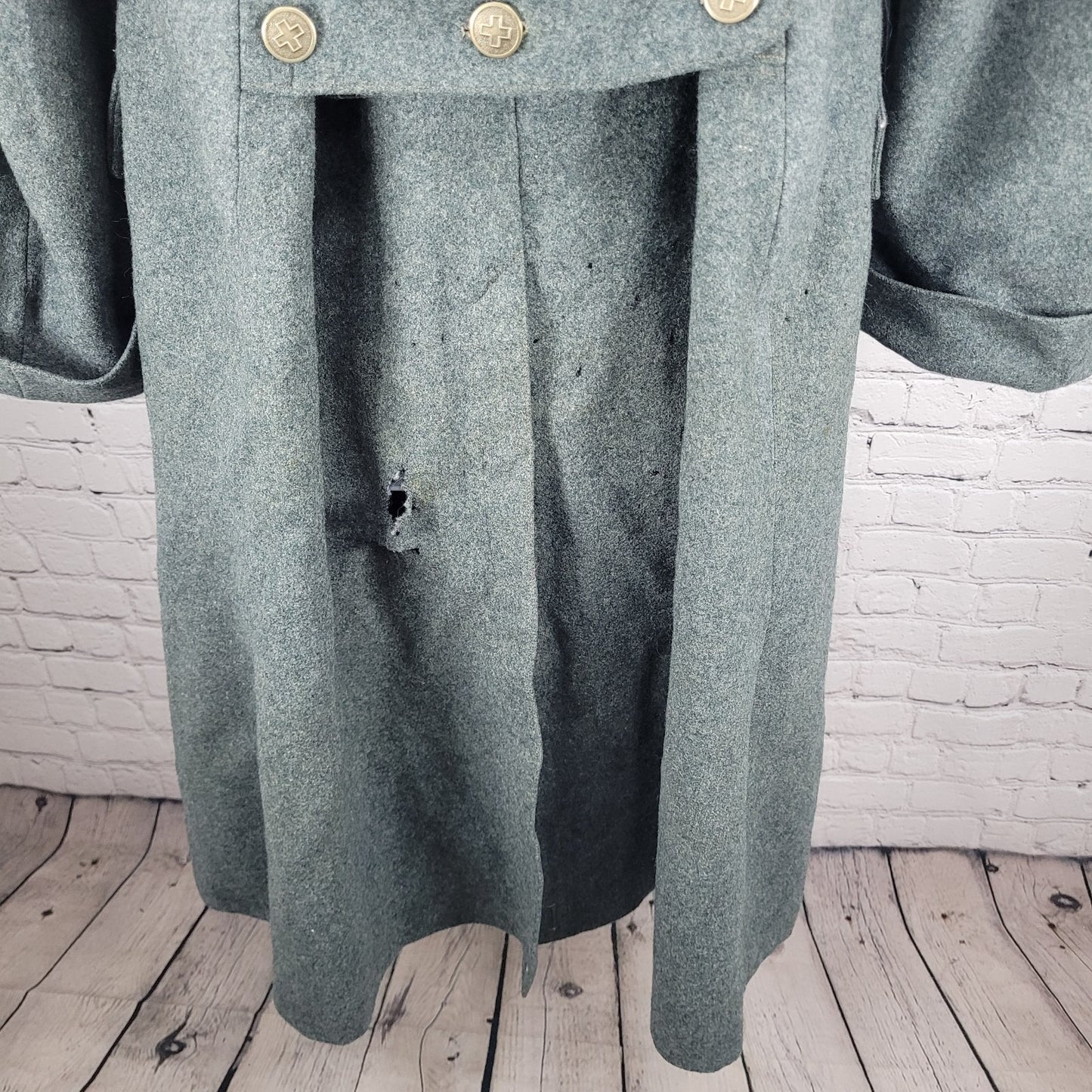 VTG WW2 Swiss Military Grey Heavyweight Double Breasted Jacket Coat Size Large L
