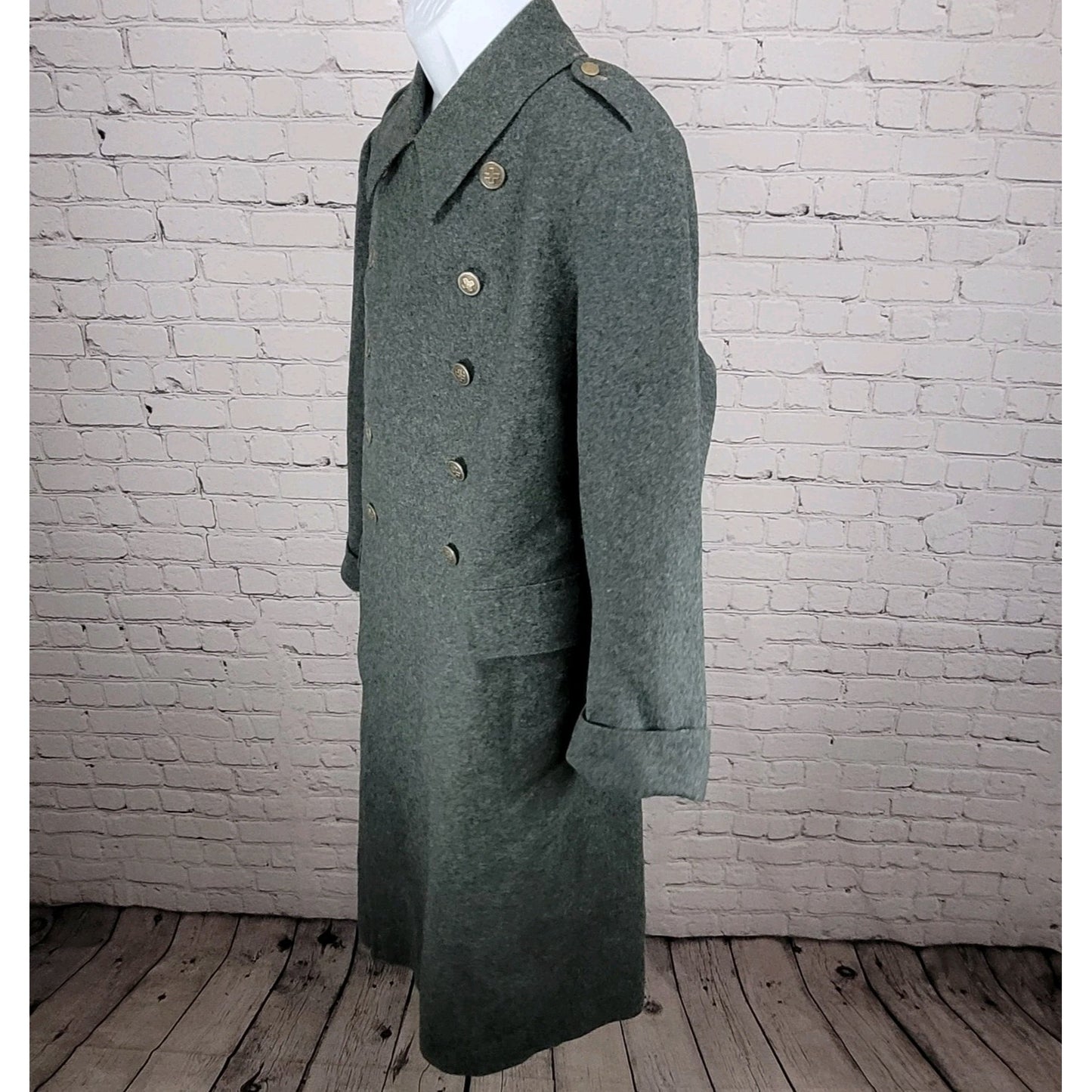 VTG WW2 Swiss Military Grey Heavyweight Double Breasted Jacket Coat Size Large L
