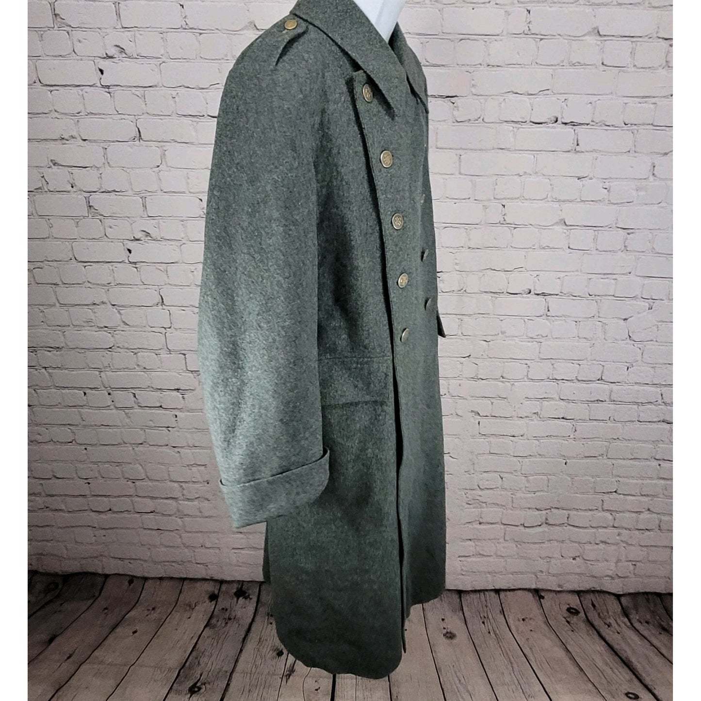 VTG WW2 Swiss Military Grey Heavyweight Double Breasted Jacket Coat Size Large L