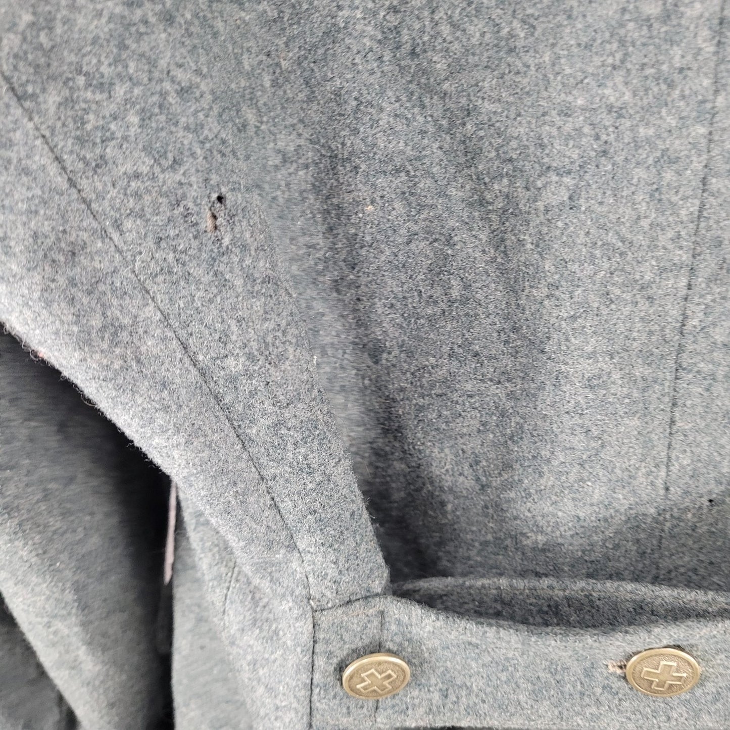 VTG WW2 Swiss Military Grey Heavyweight Double Breasted Jacket Coat Size Large L
