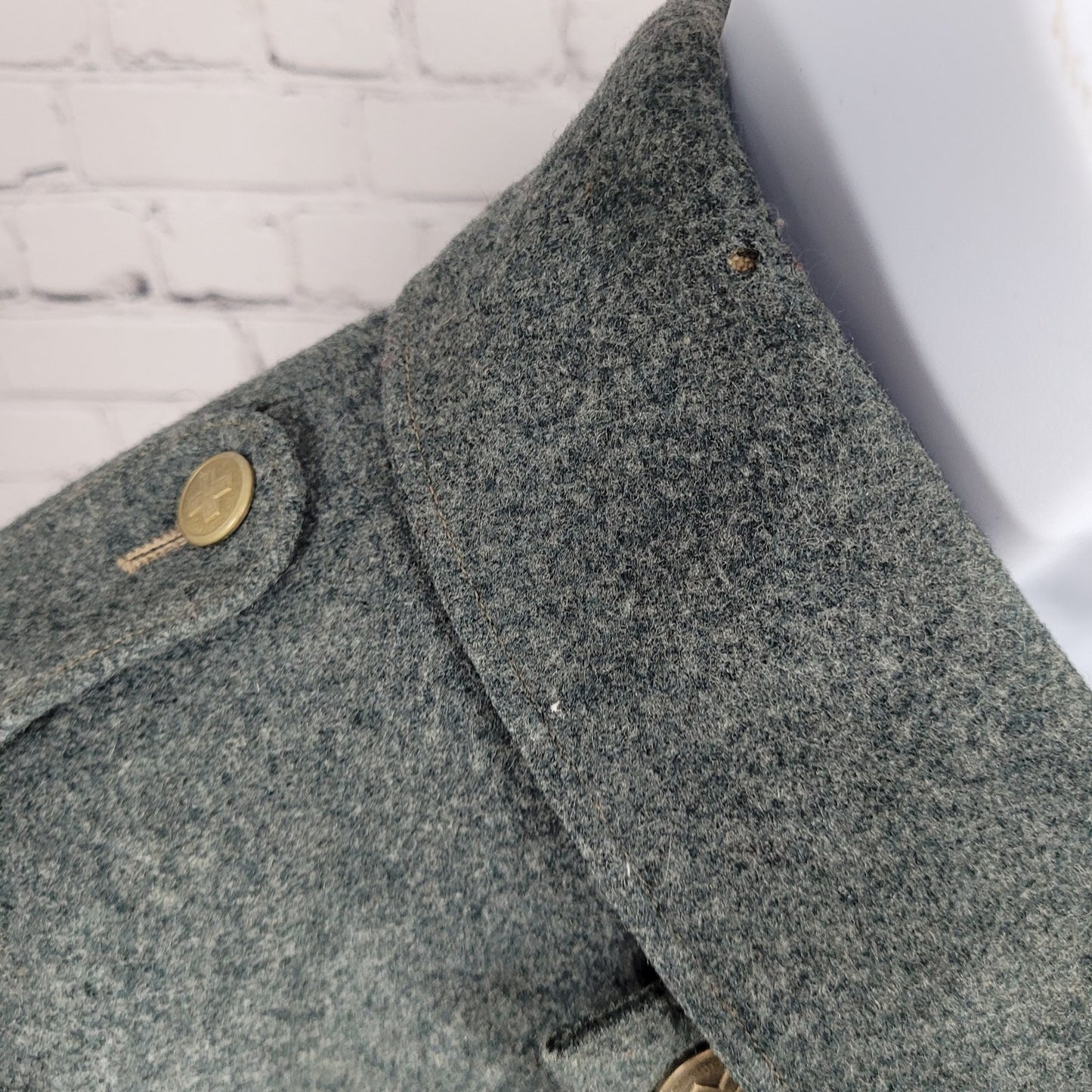 VTG WW2 Swiss Military Grey Heavyweight Double Breasted Jacket Coat Size Large L