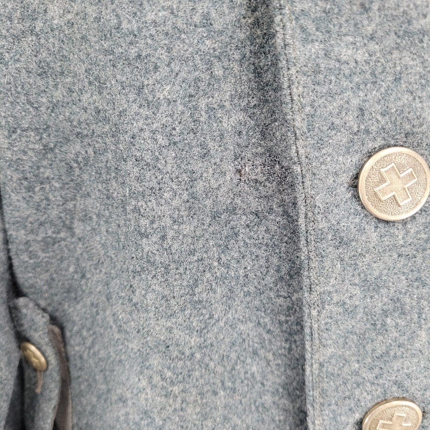 VTG WW2 Swiss Military Grey Heavyweight Double Breasted Jacket Coat Size Large L