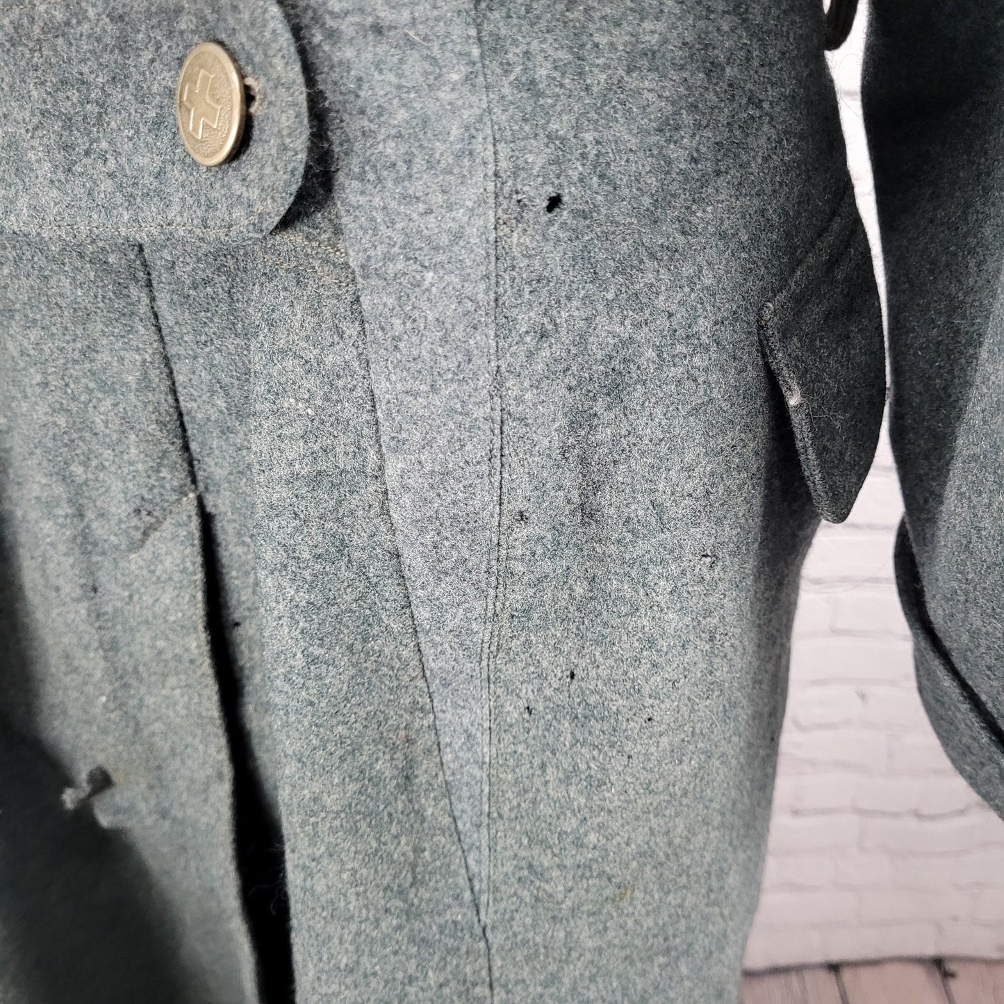 VTG WW2 Swiss Military Grey Heavyweight Double Breasted Jacket Coat Size Large L