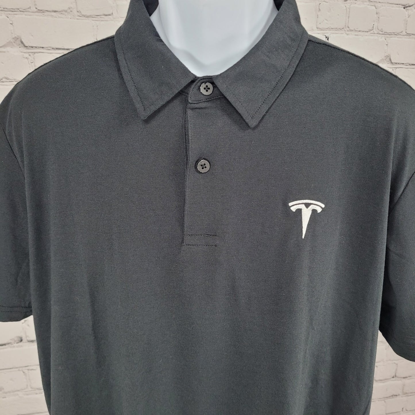Tesla Black Embroidered Logo Lightweight Short Sleeve Polo Shirt Size XL