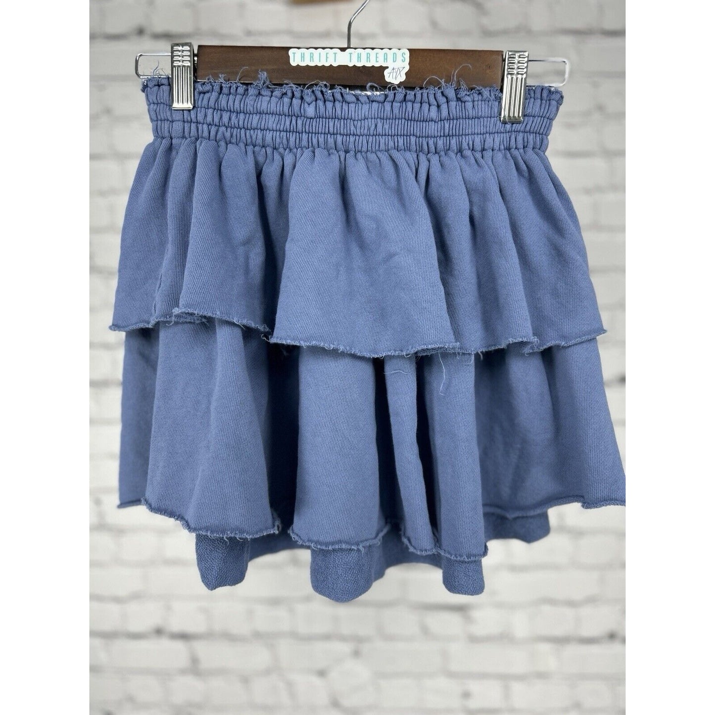 Aerie Blue 100% Cotton Elastic Waist Tiered Layered Mini Skirt Size Small S