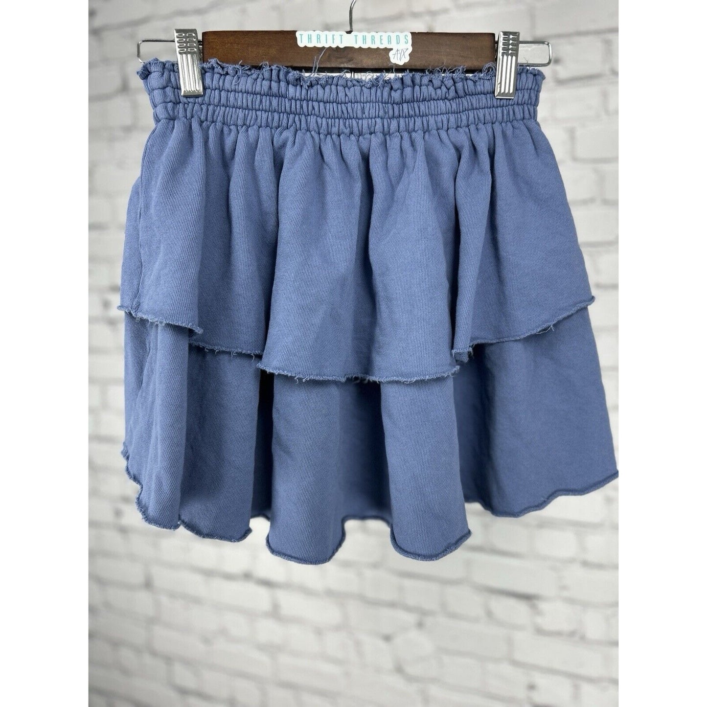 Aerie Blue 100% Cotton Elastic Waist Tiered Layered Mini Skirt Size Small S