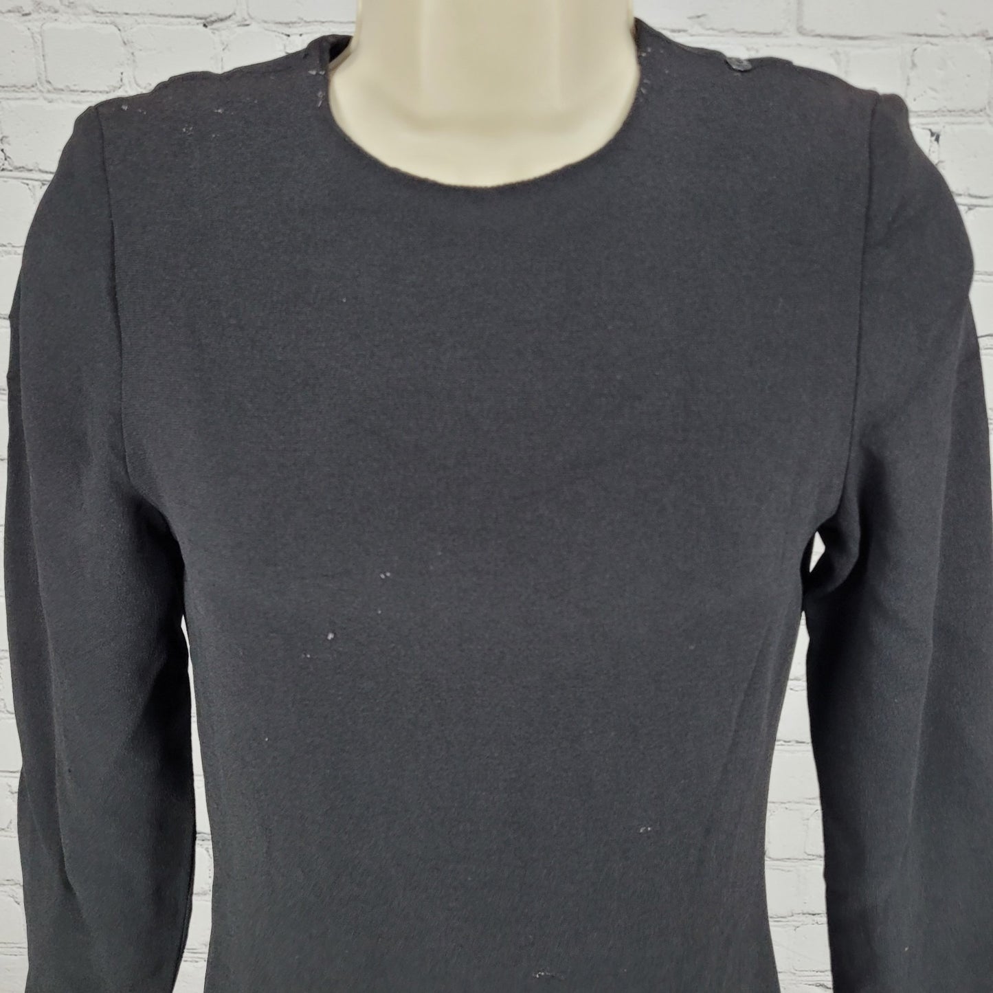 VTG Robert Courtney Black Long Sleeve Ruched Lined Back Zip Midi Dress Size XS